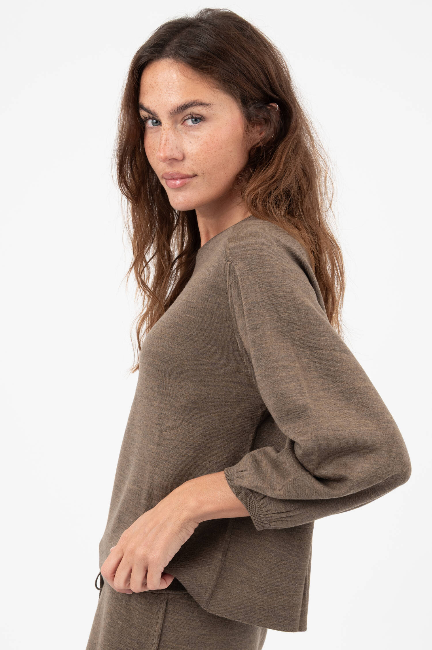 Woll-Mix-Pullover in Braun meliert