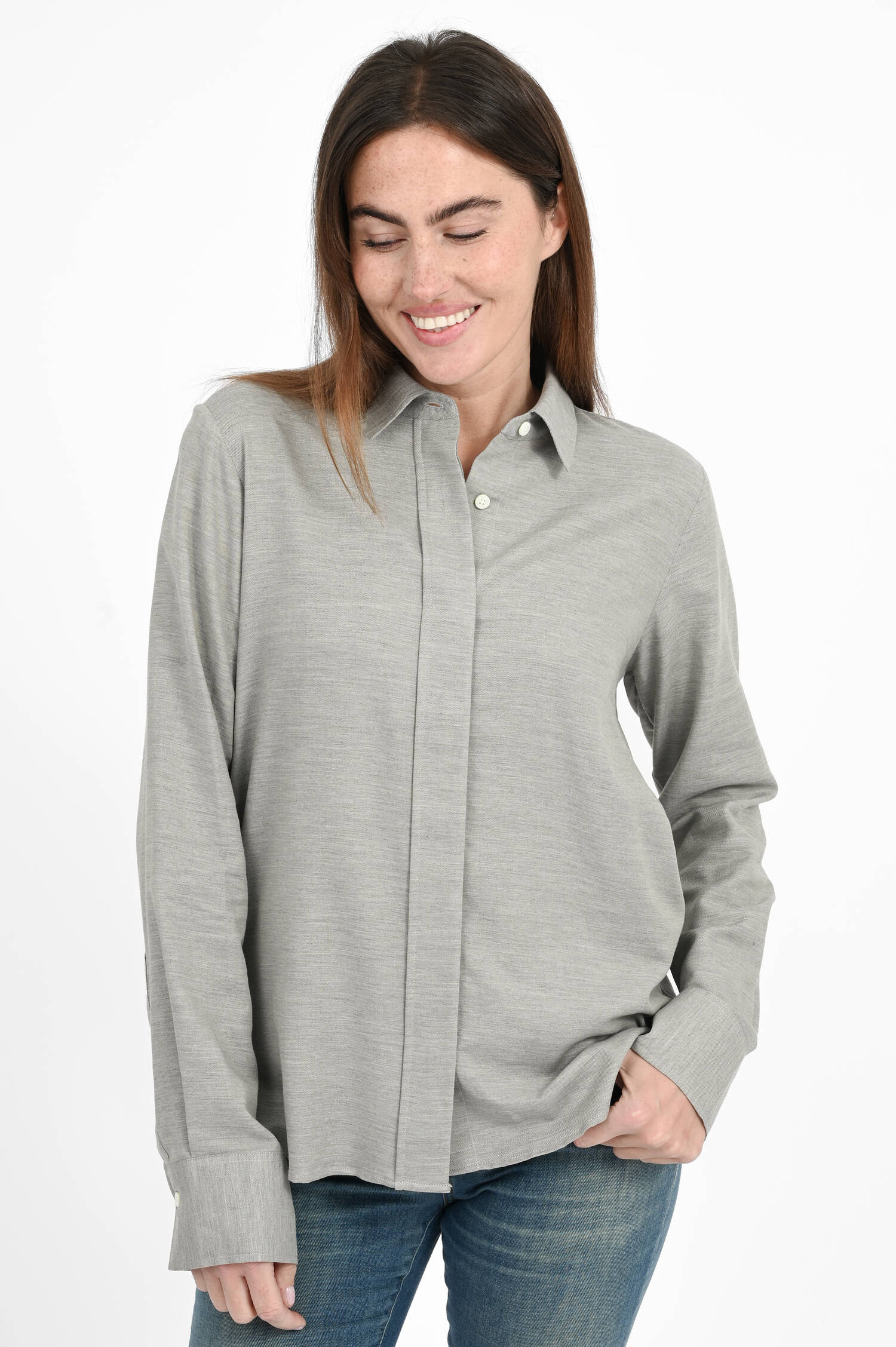 Baumwoll-Cashmere Bluse in Light Grey Melange Baumwoll-Cashmere Bluse in Light Grey Melange