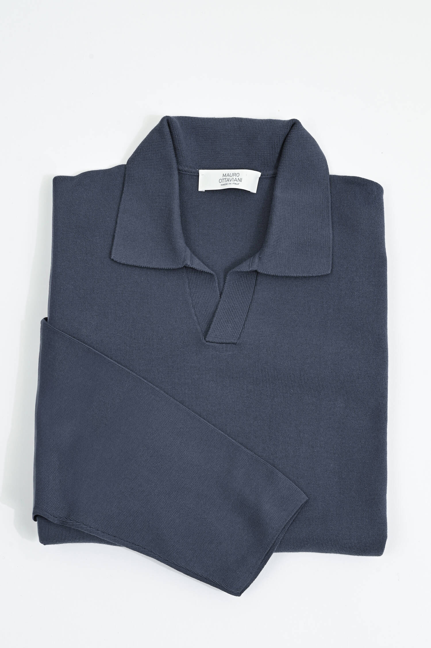 Langarm-Polo-Shirt in Blue Polvere