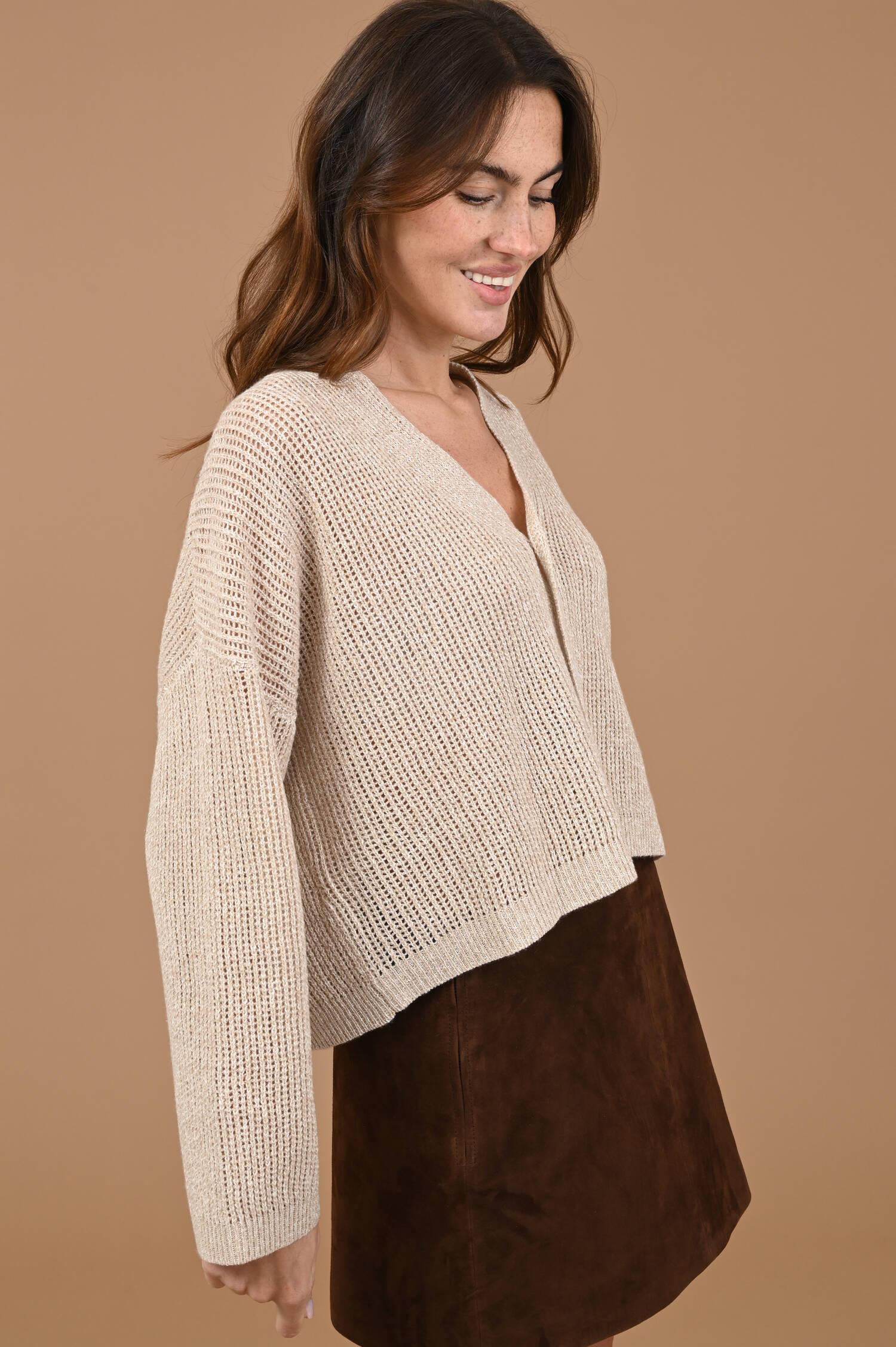 Grobstrickweste aus Cashmere-Leinen in Beige