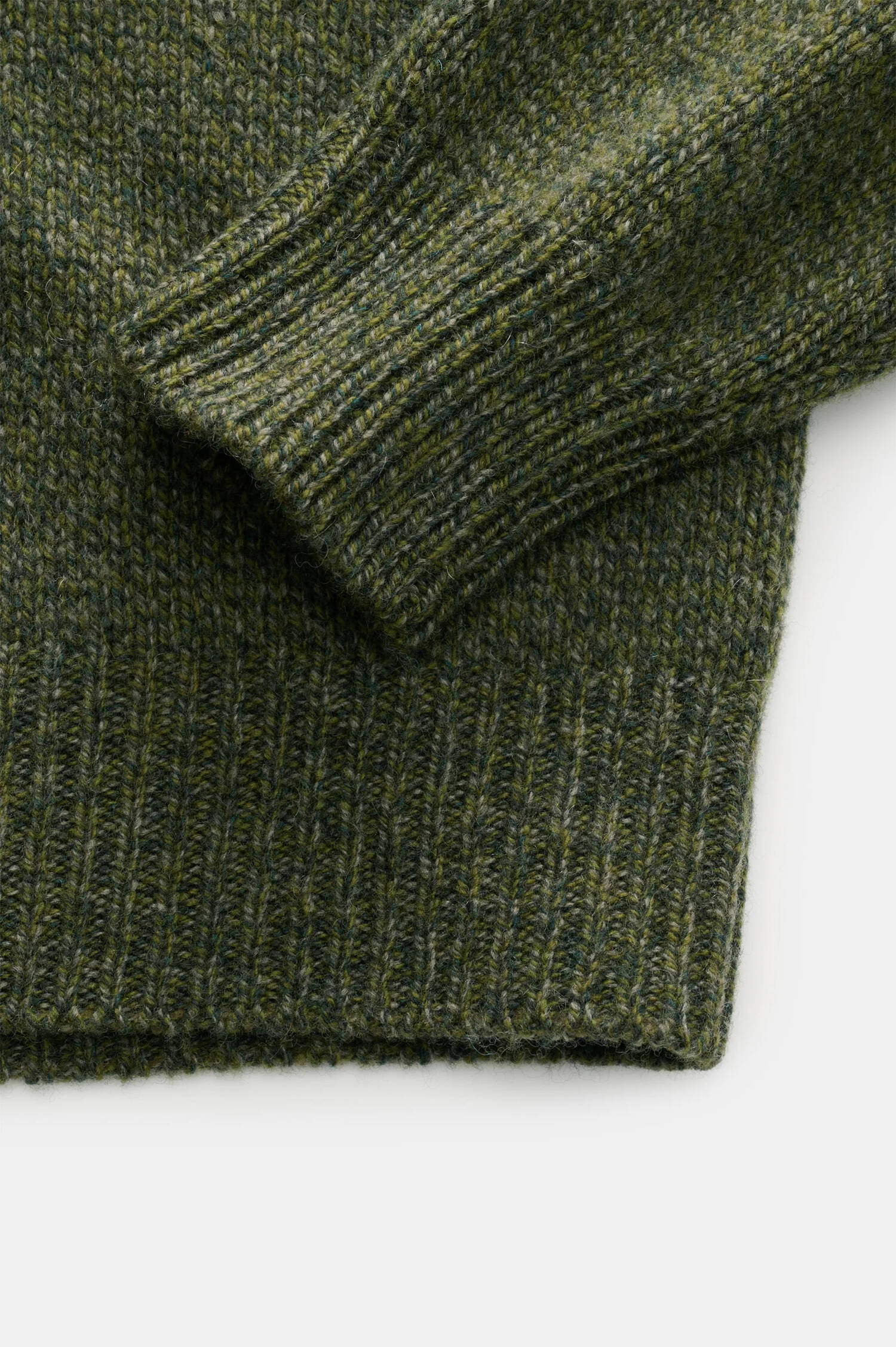 Mouliné Woll-Pullover in Grün meliert