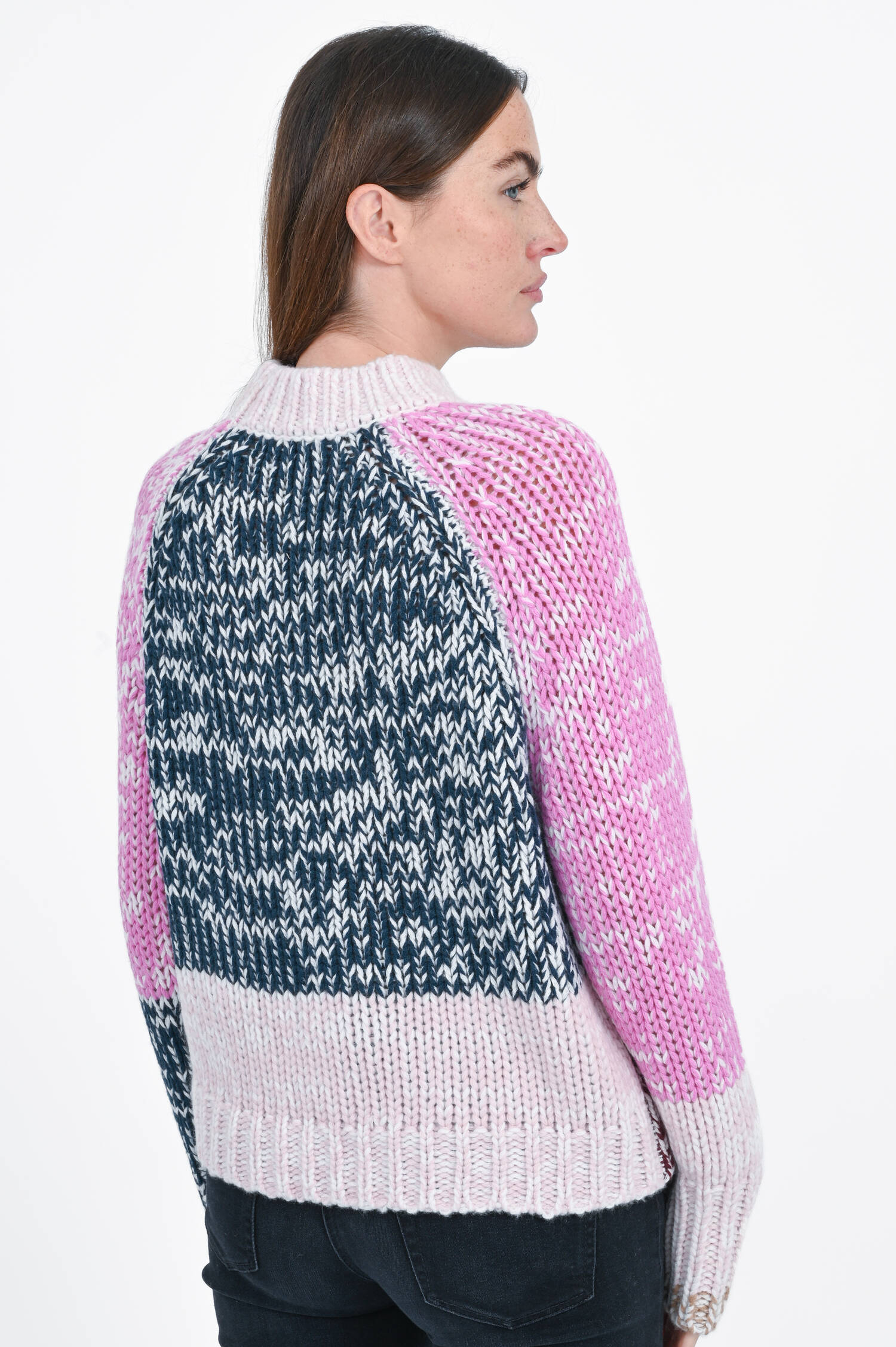 Cashmere-Strickpullover in Pink/Braun/Navy
