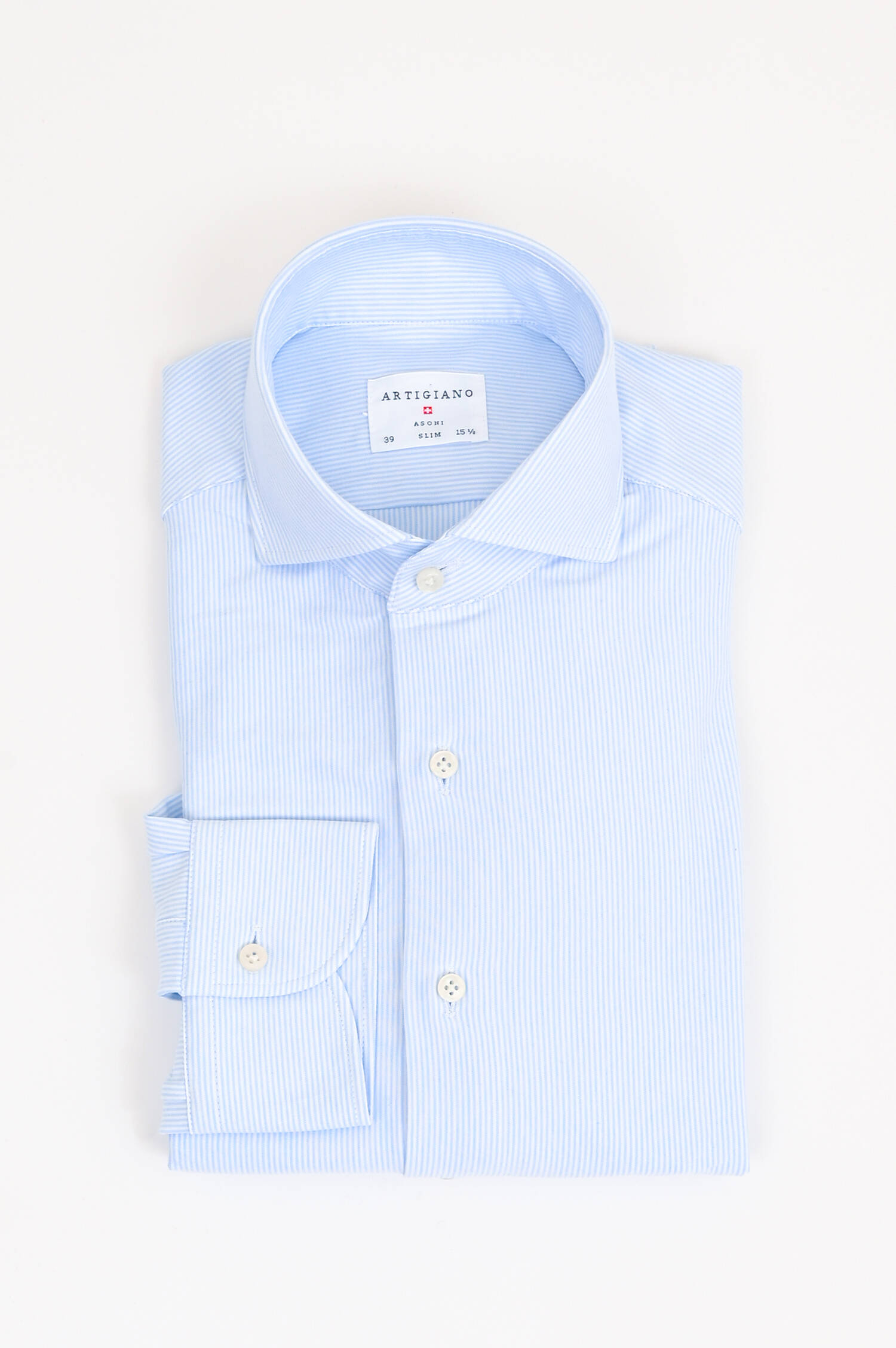 Gestreiftes Baumwollhemd in Hellblau/Weiß