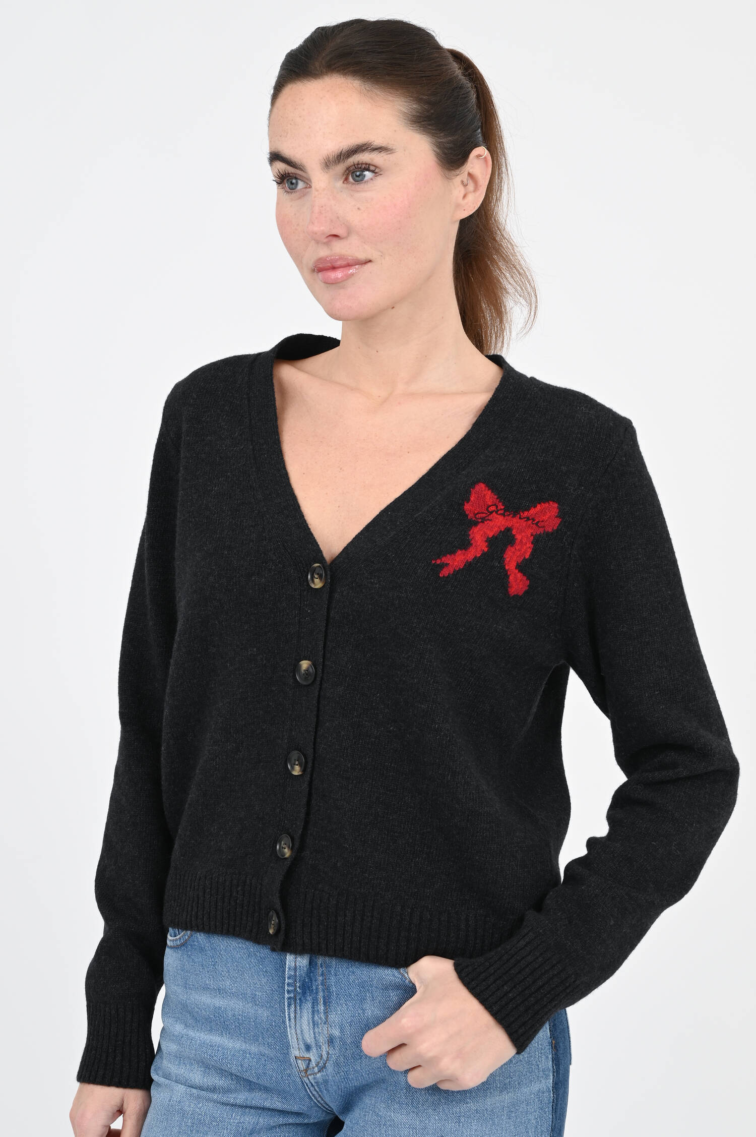 Cardigan mit Backprint in Dunkelgrau