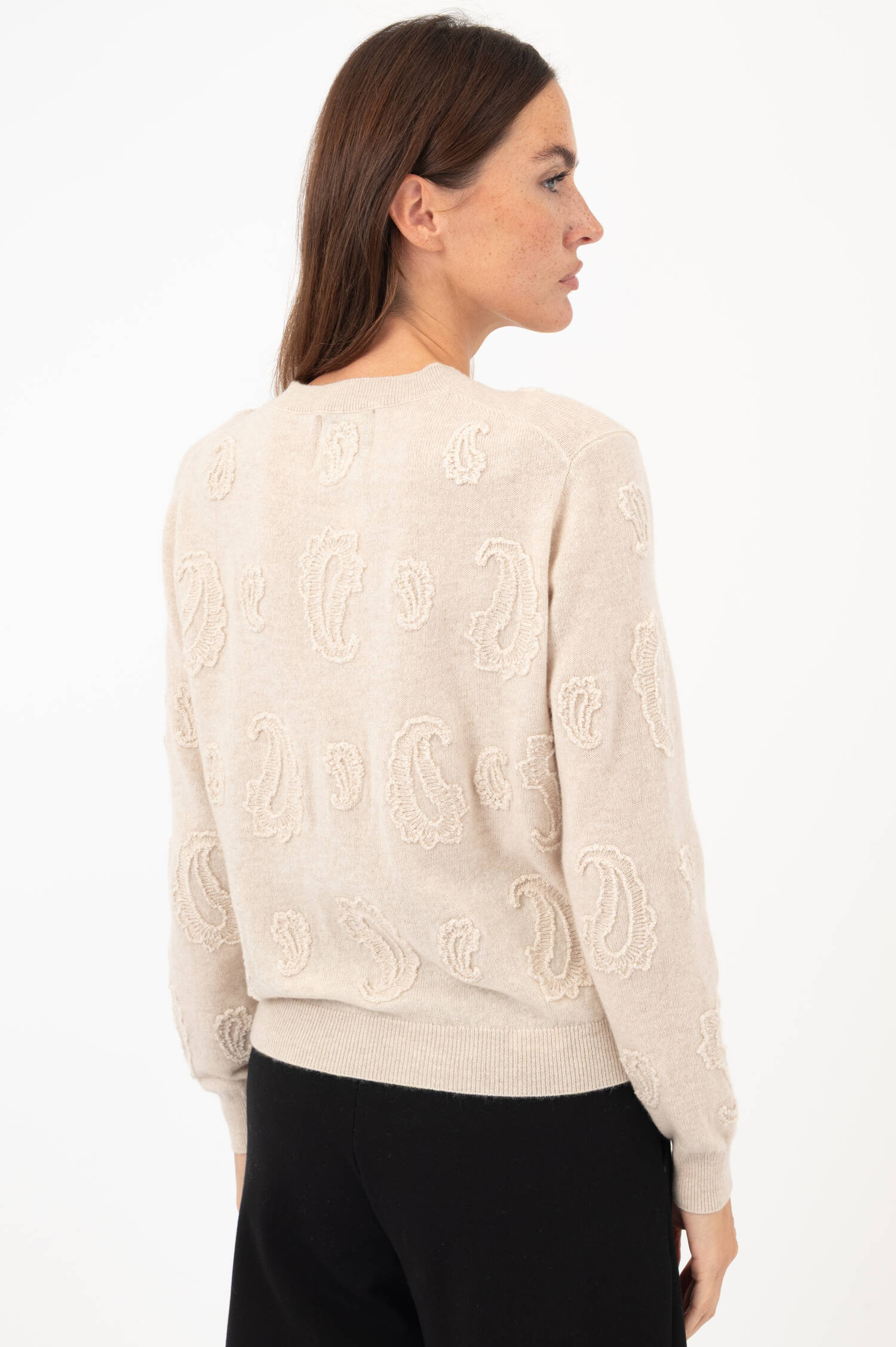 Woll-Cashmere-Pullover mit Paisley Motiv in Beige Woll-Cashmere-Pullover mit Paisley Motiv in Beige