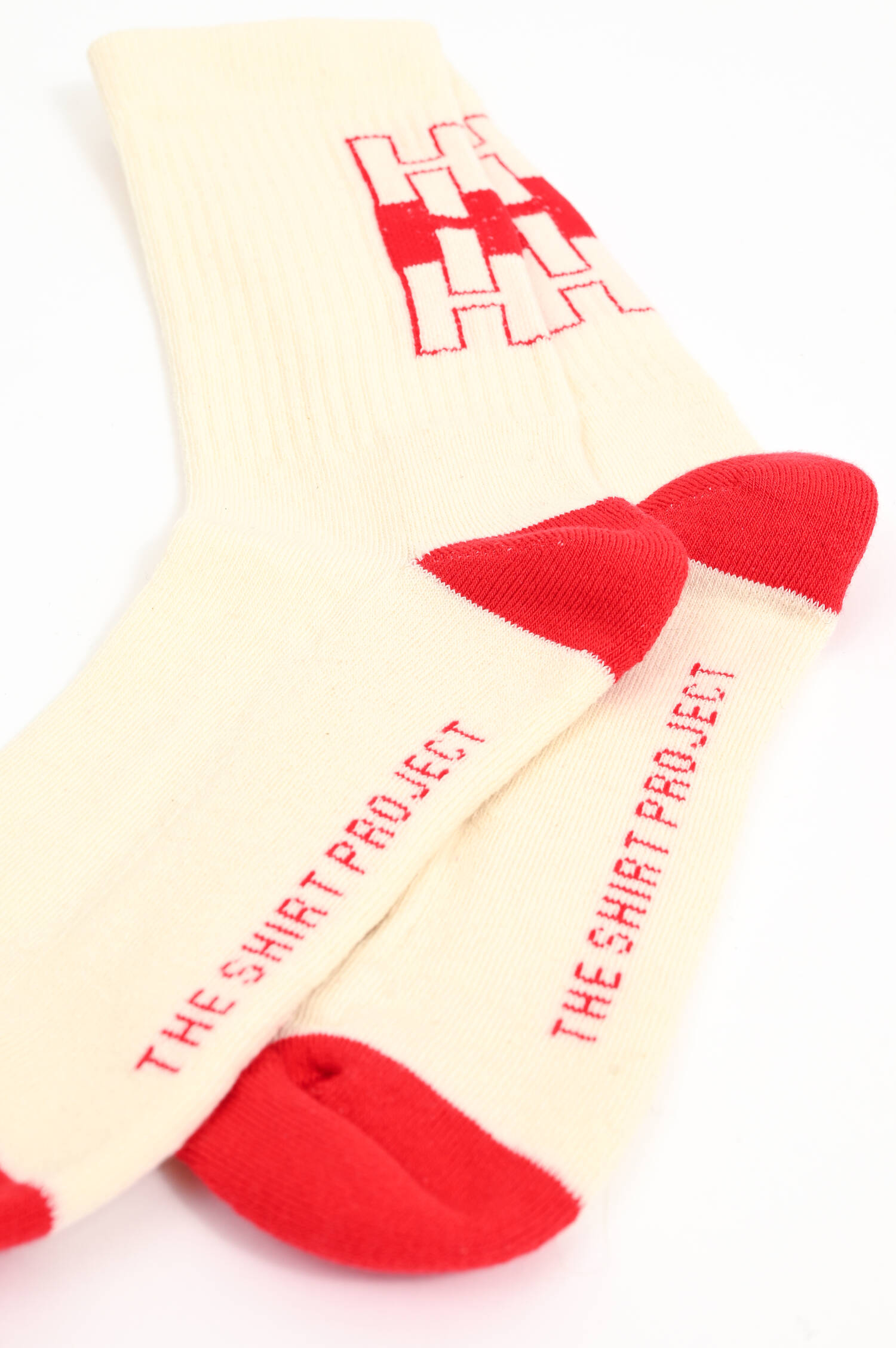 Hohe Socken HOHOHO in Creme/Rot Hohe Socken HOHOHO in Creme/Rot
