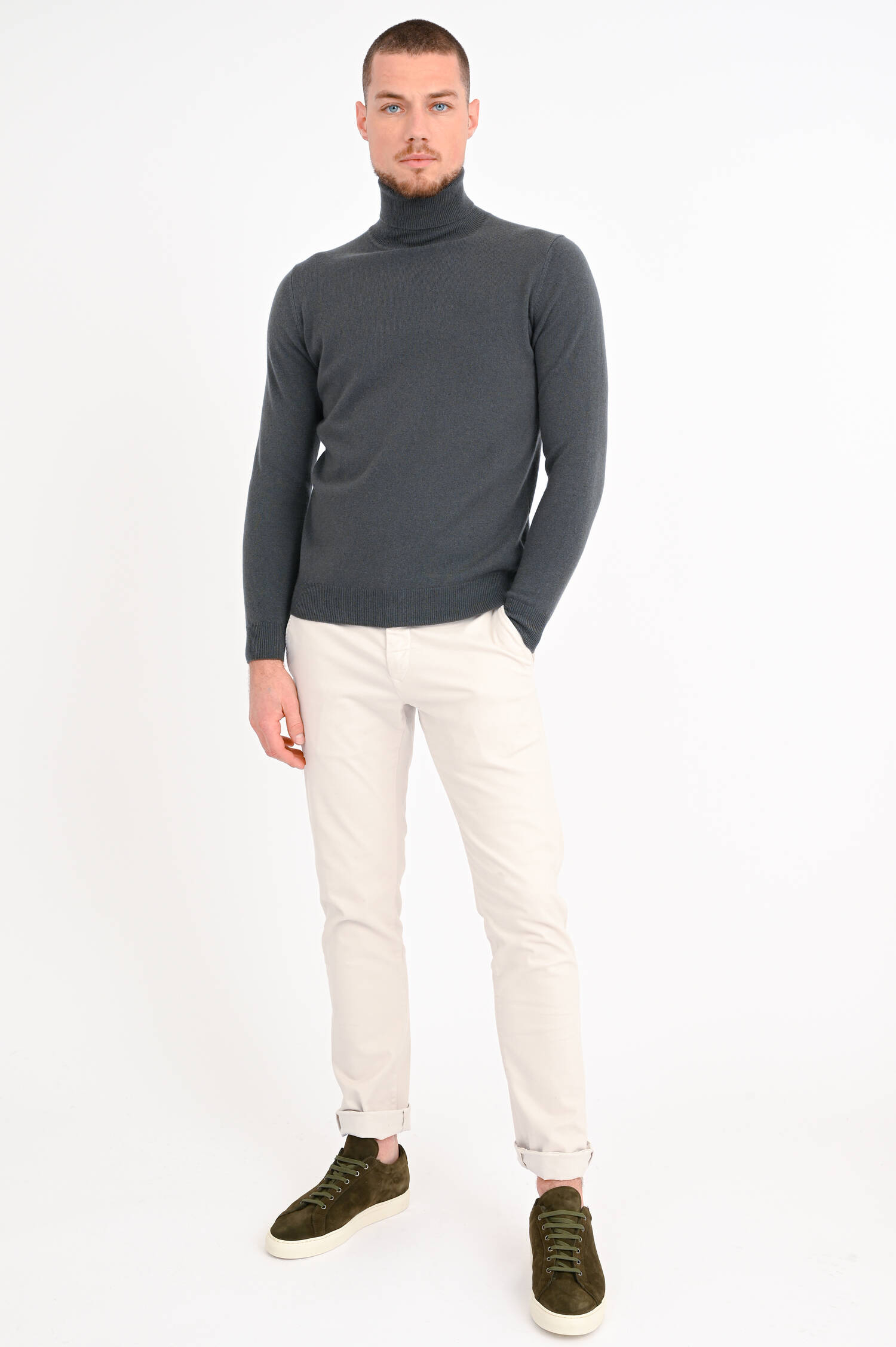 Cashmere Rollkragenpullover in Olivgrau