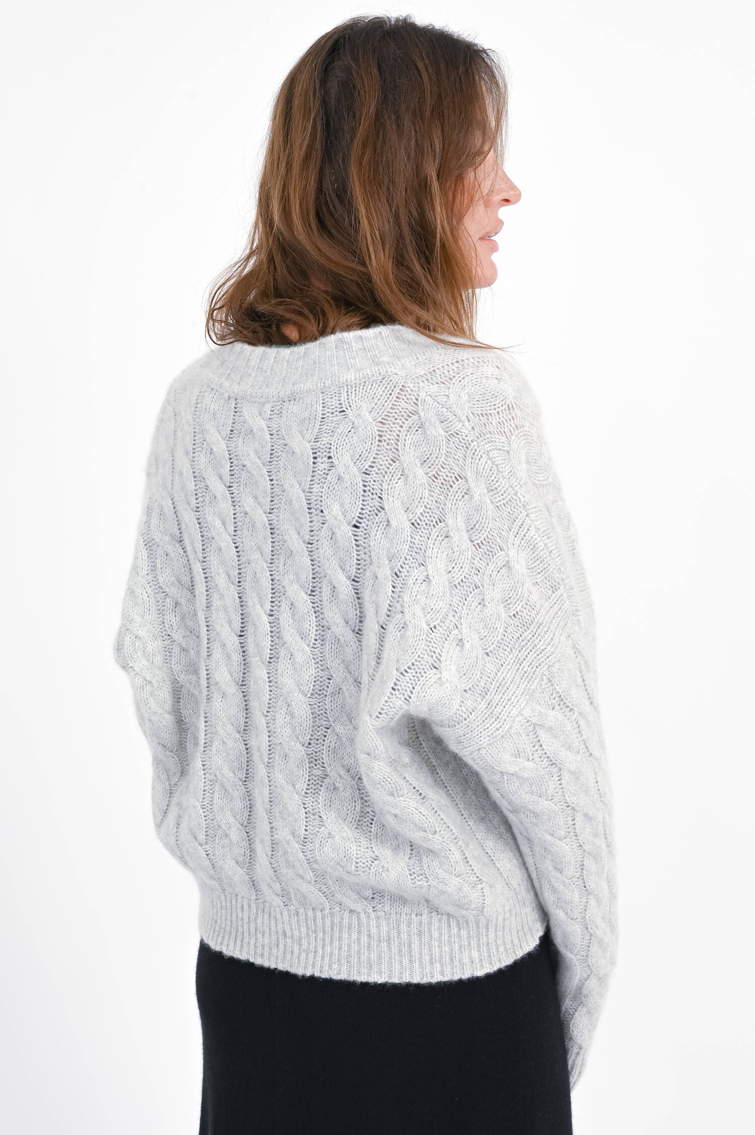 Cash-Mix Jacke mit Zopfstrick-Muster in Hellgrau