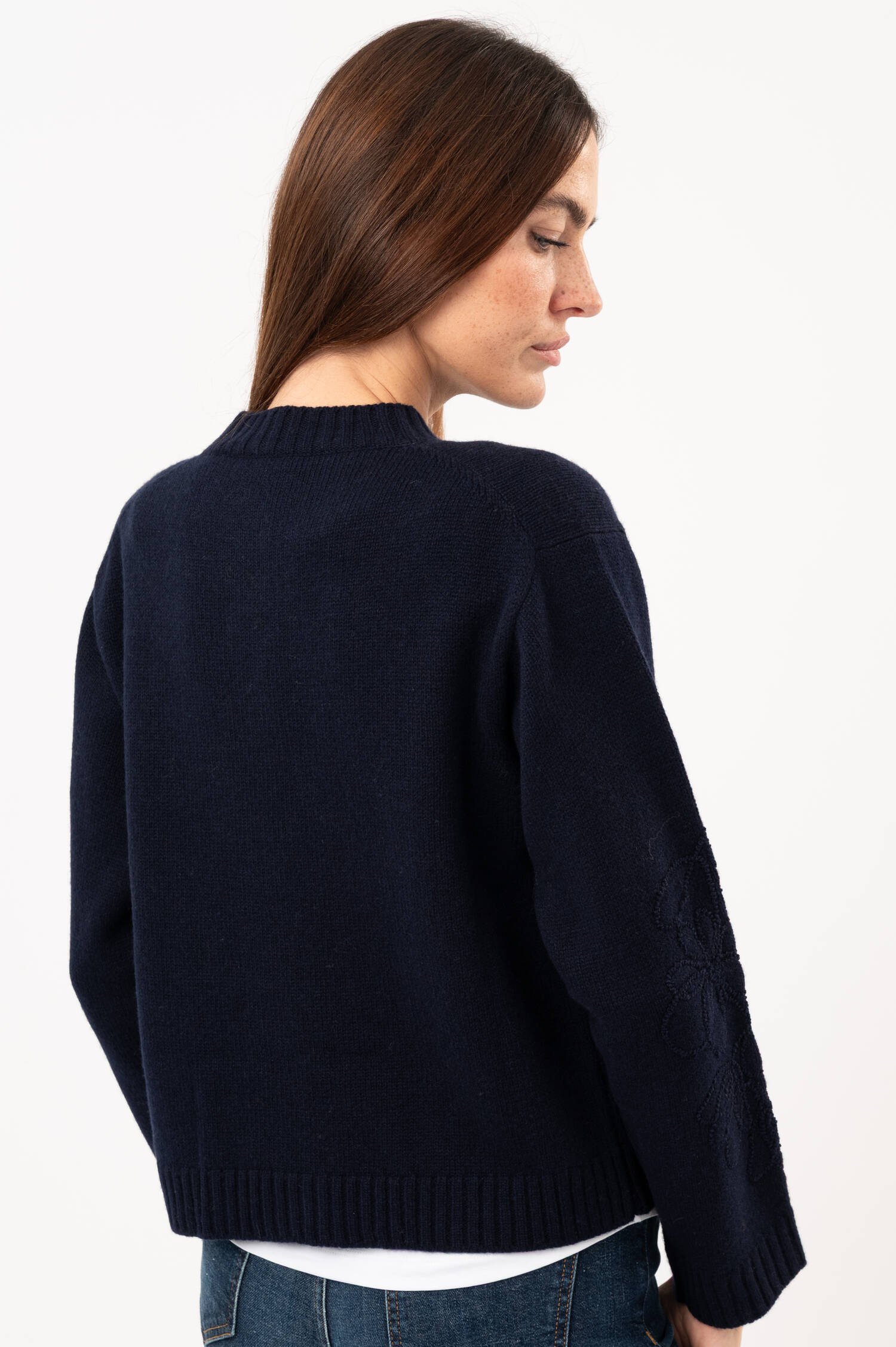 Woll-Mix-Cardigan mit Blumenstickerei in Navy Woll-Mix-Cardigan mit Blumenstickerei in Navy