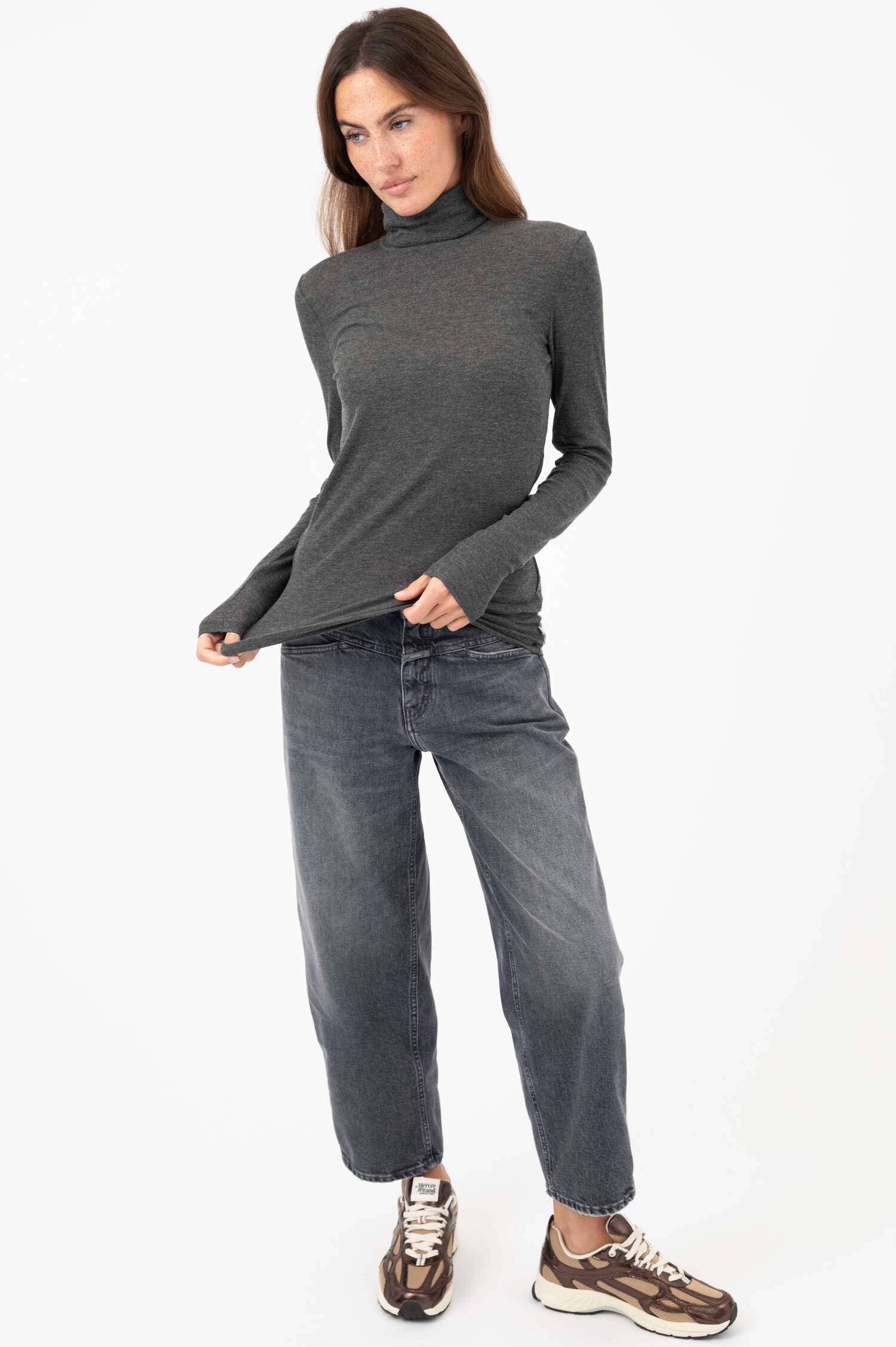 Langarm-Rollkragen-Shirt in Grau meliert Langarm-Rollkragen-Shirt in Grau meliert