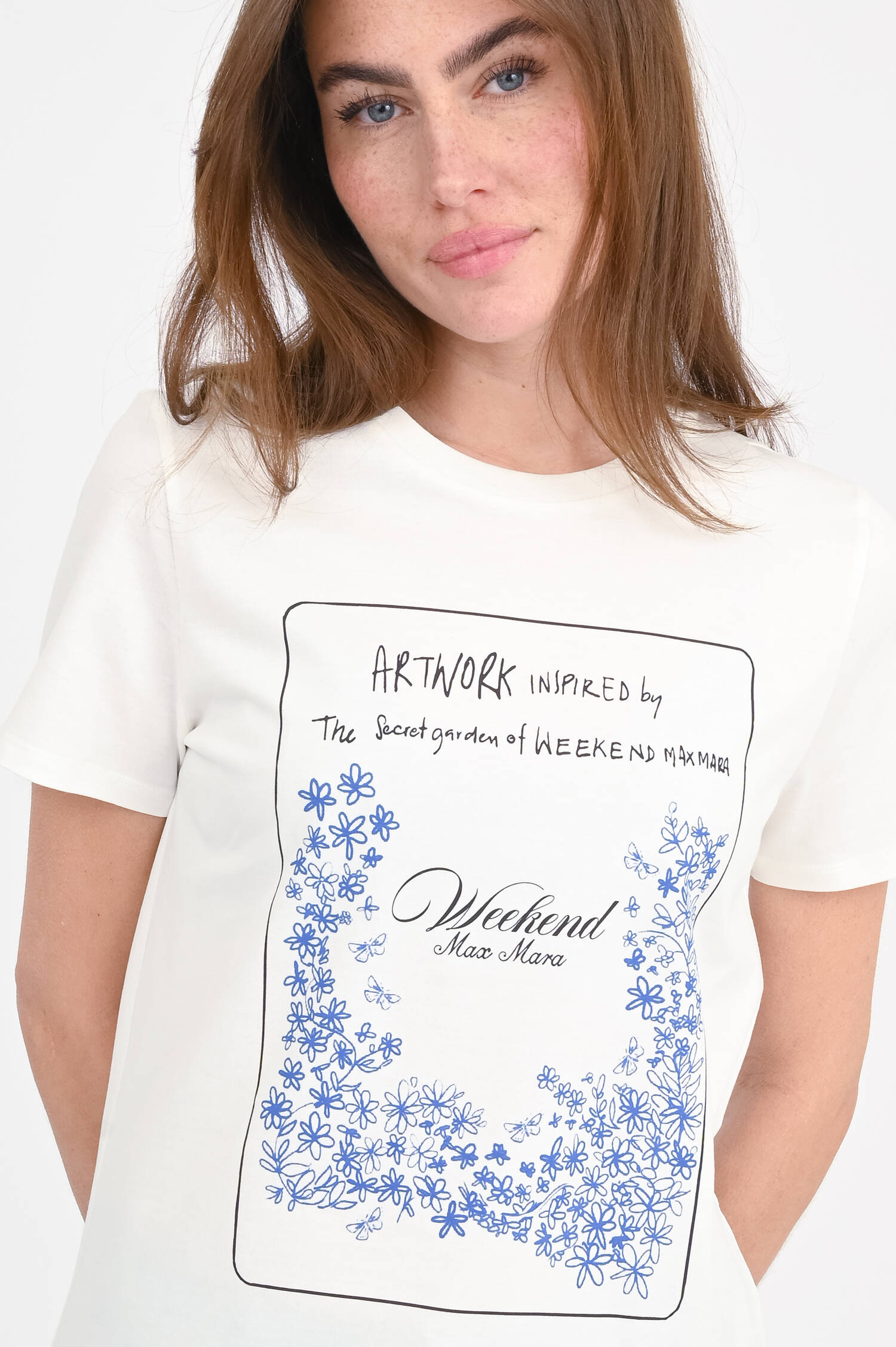 T-Shirt aus Baumwolle in Weiß/Schwarz/Blau