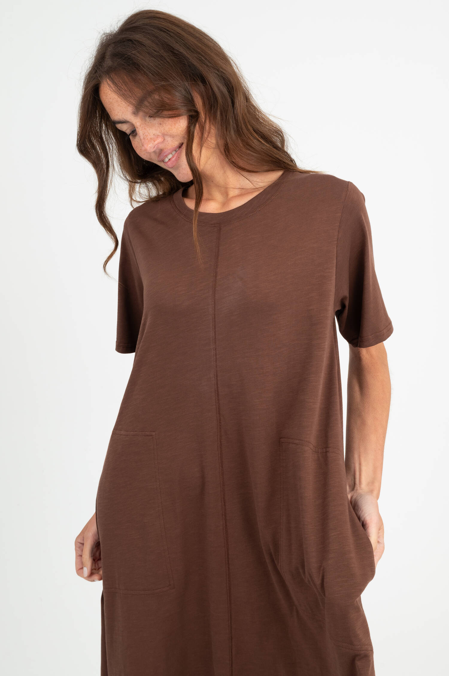 Kleid aus Baumwolle in Braun meliert