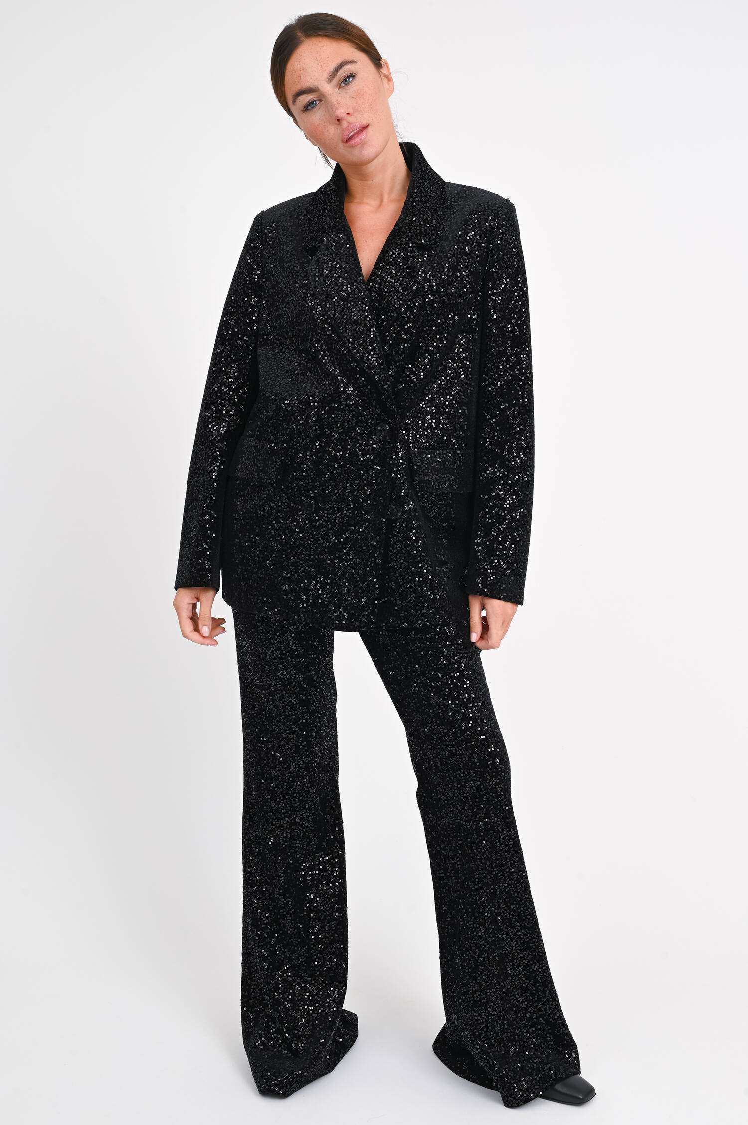 Samtblazer mit Pailletten in Schwarz