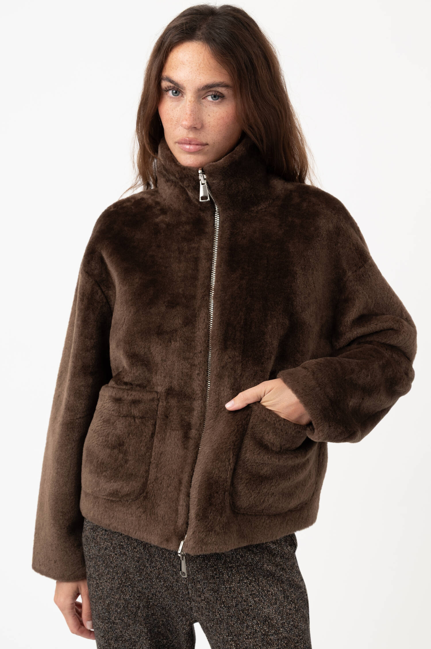 Faux-Fur-Jacke SHAO in Braun