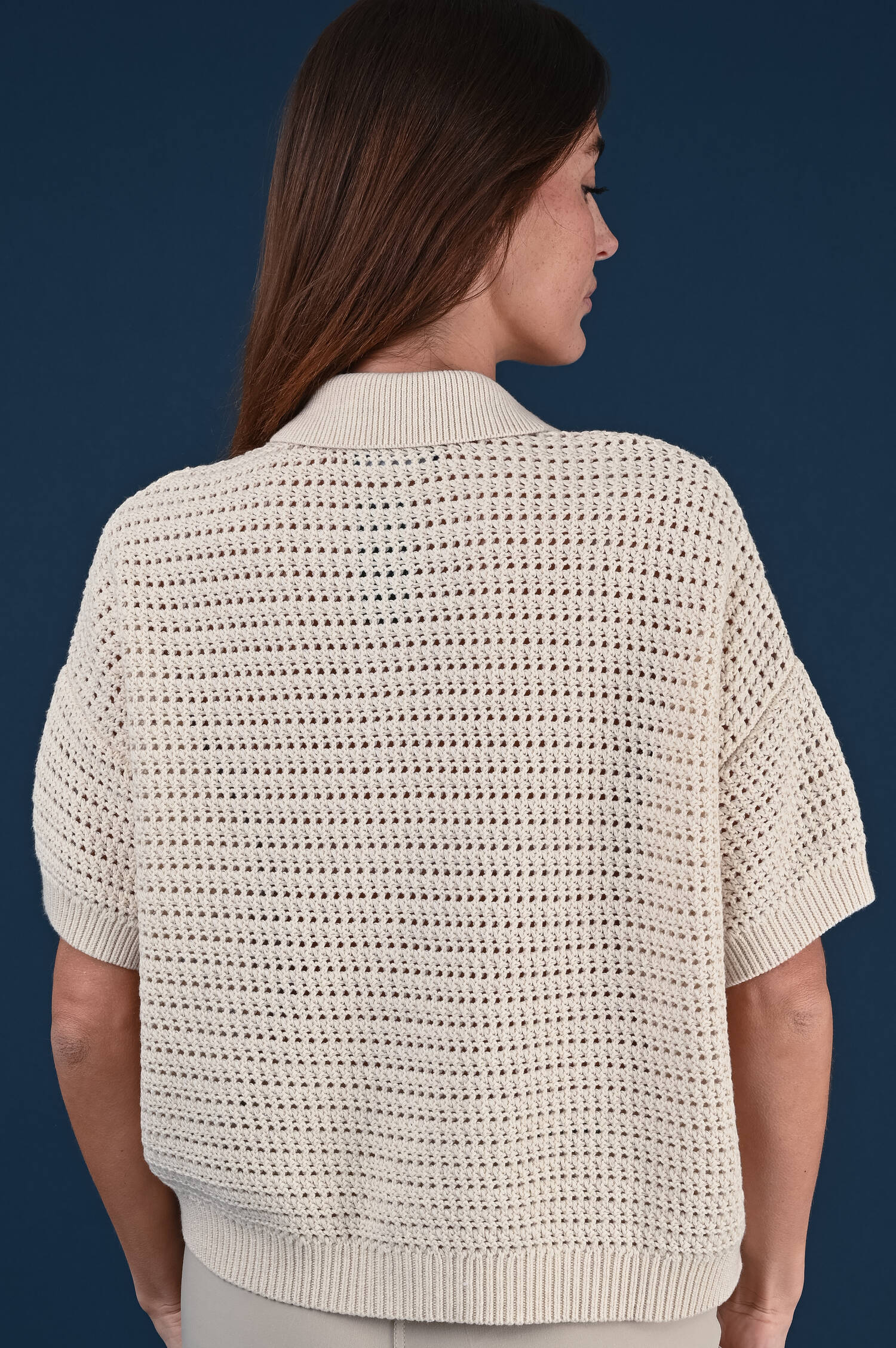 Lochstrickweste mit Kurzarm in Ivorybeige