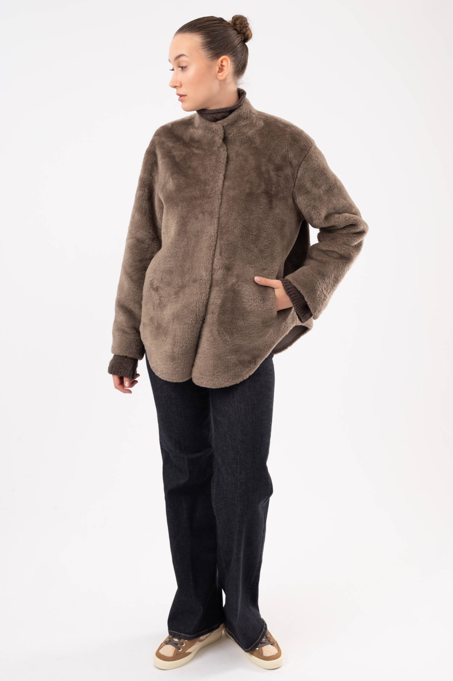 Faux-Fur-Shearling-Jacke ANJA in Braun Faux-Fur-Shearling-Jacke ANJA in Braun