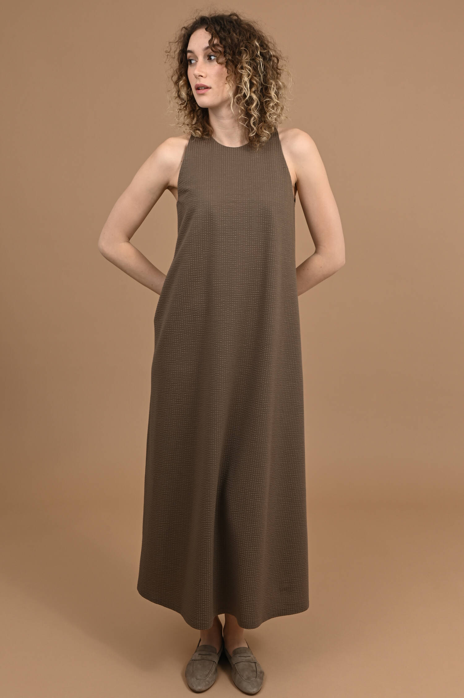 Waffelstrick-Kleid in Molebraun