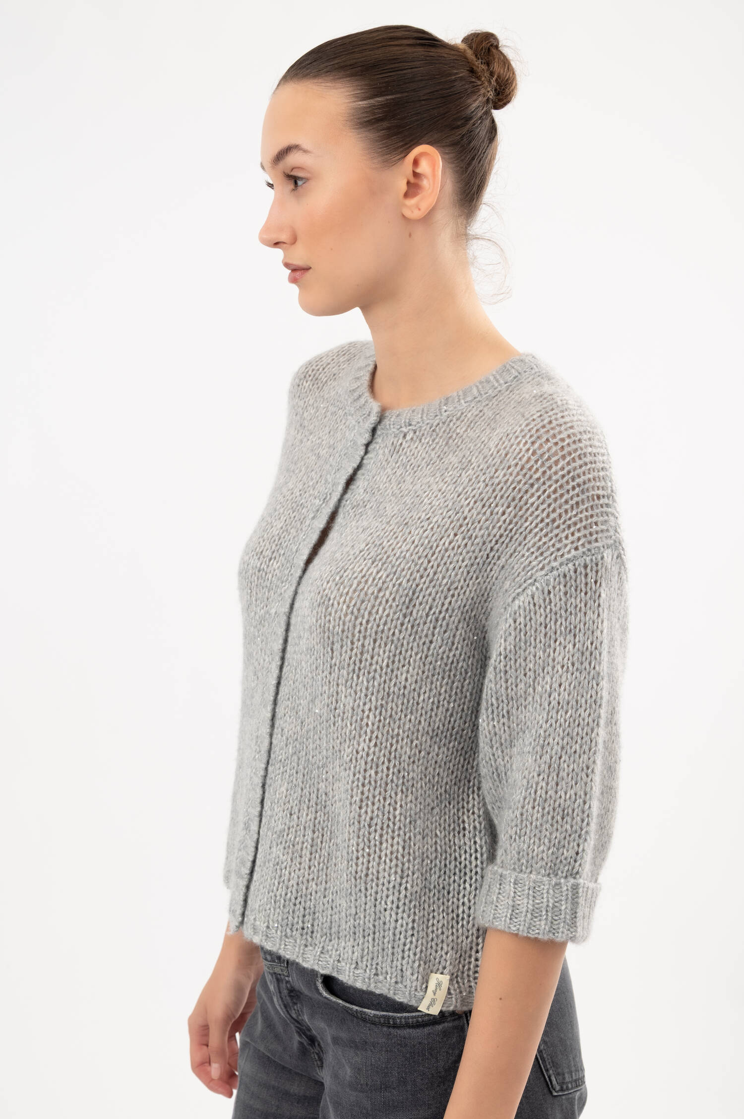 Cashmere-Seiden-Cardigan mit Pailletten in Grau