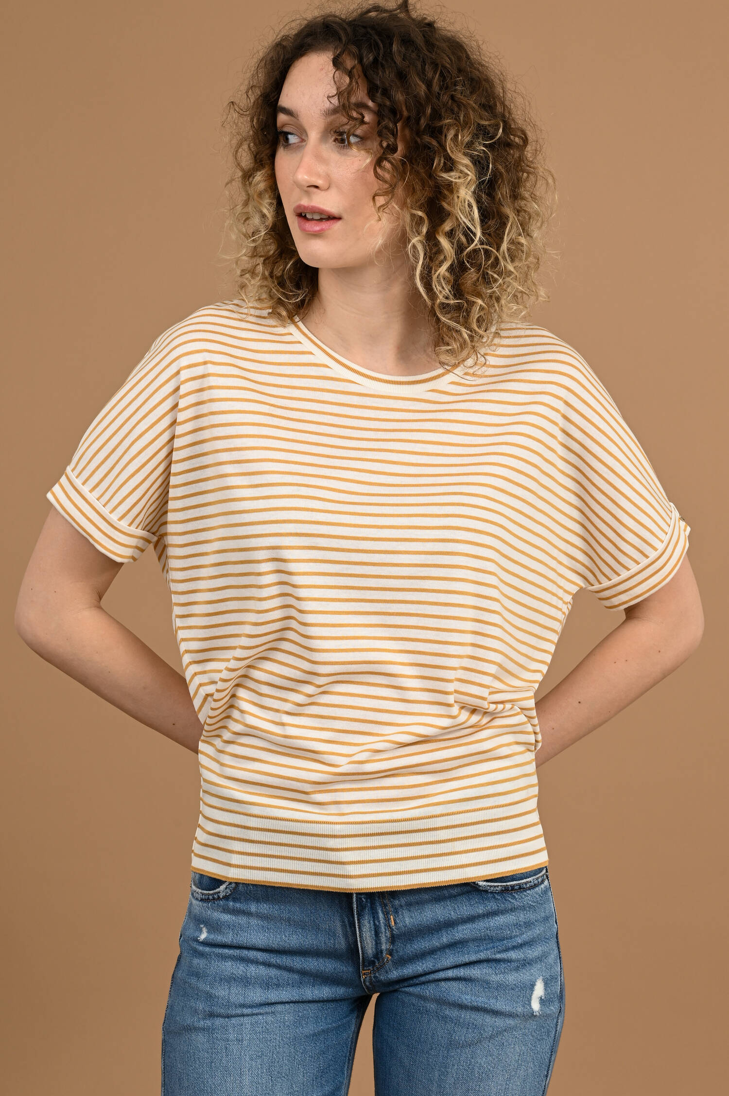 Ringel T-Shirt in Beige/Weiß