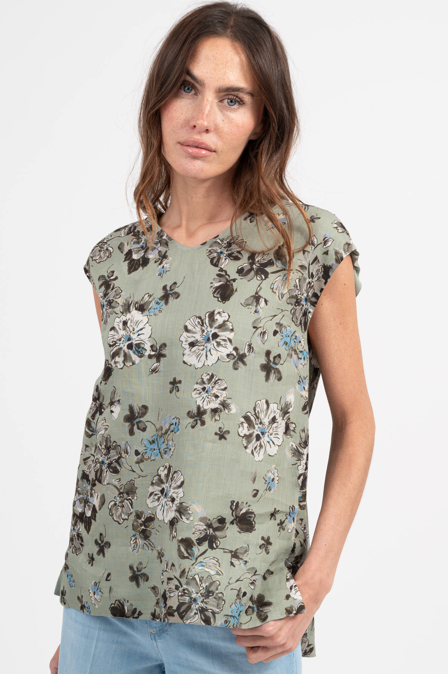 Bluse DORICO mit Blumenprint in Olivgrün