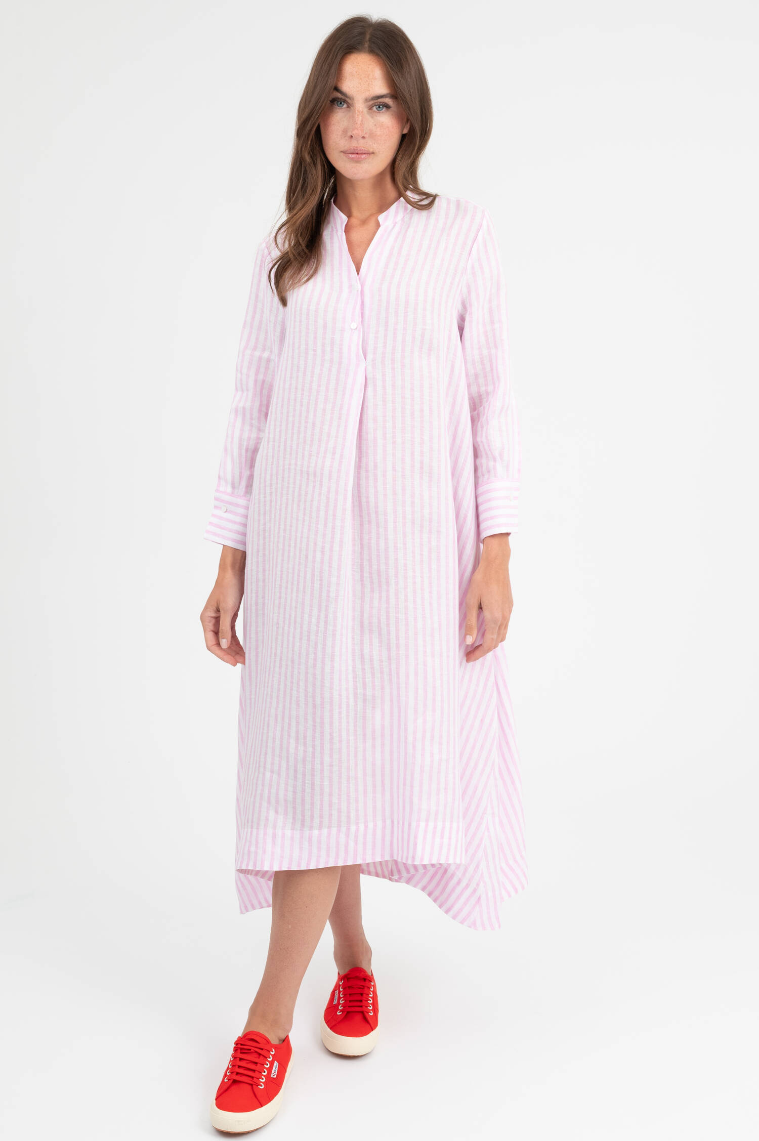 Leinenkleid in Pink/Weiß gestreift
