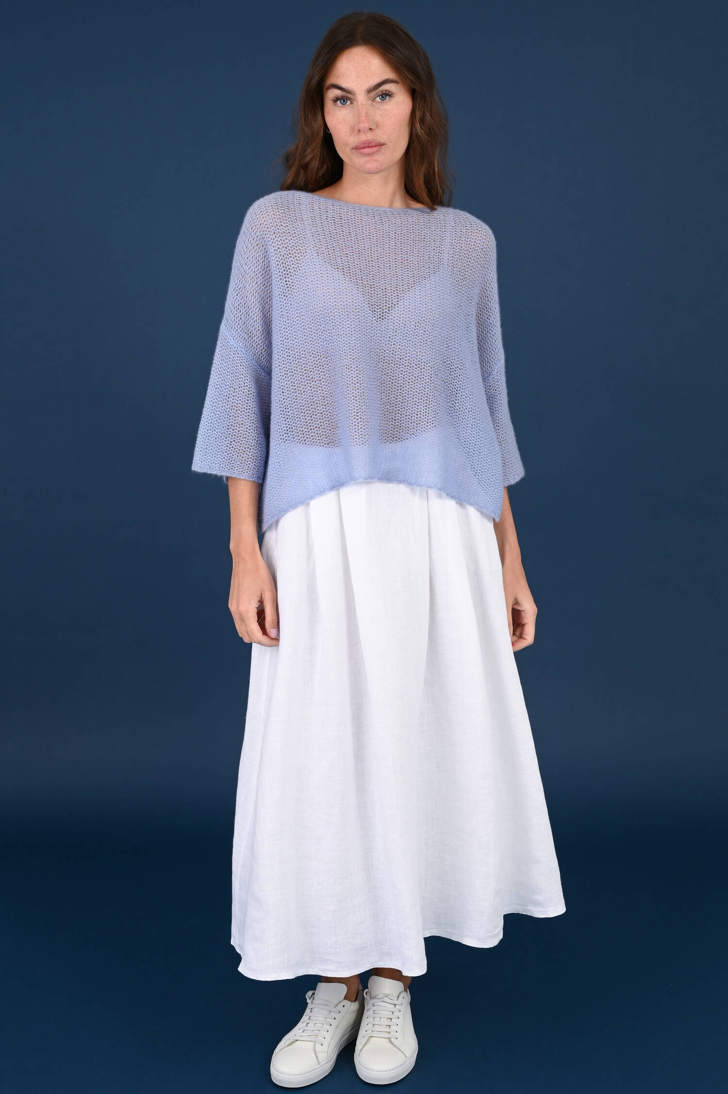 Lochstrick-Pullover BENEN in Sky Blue