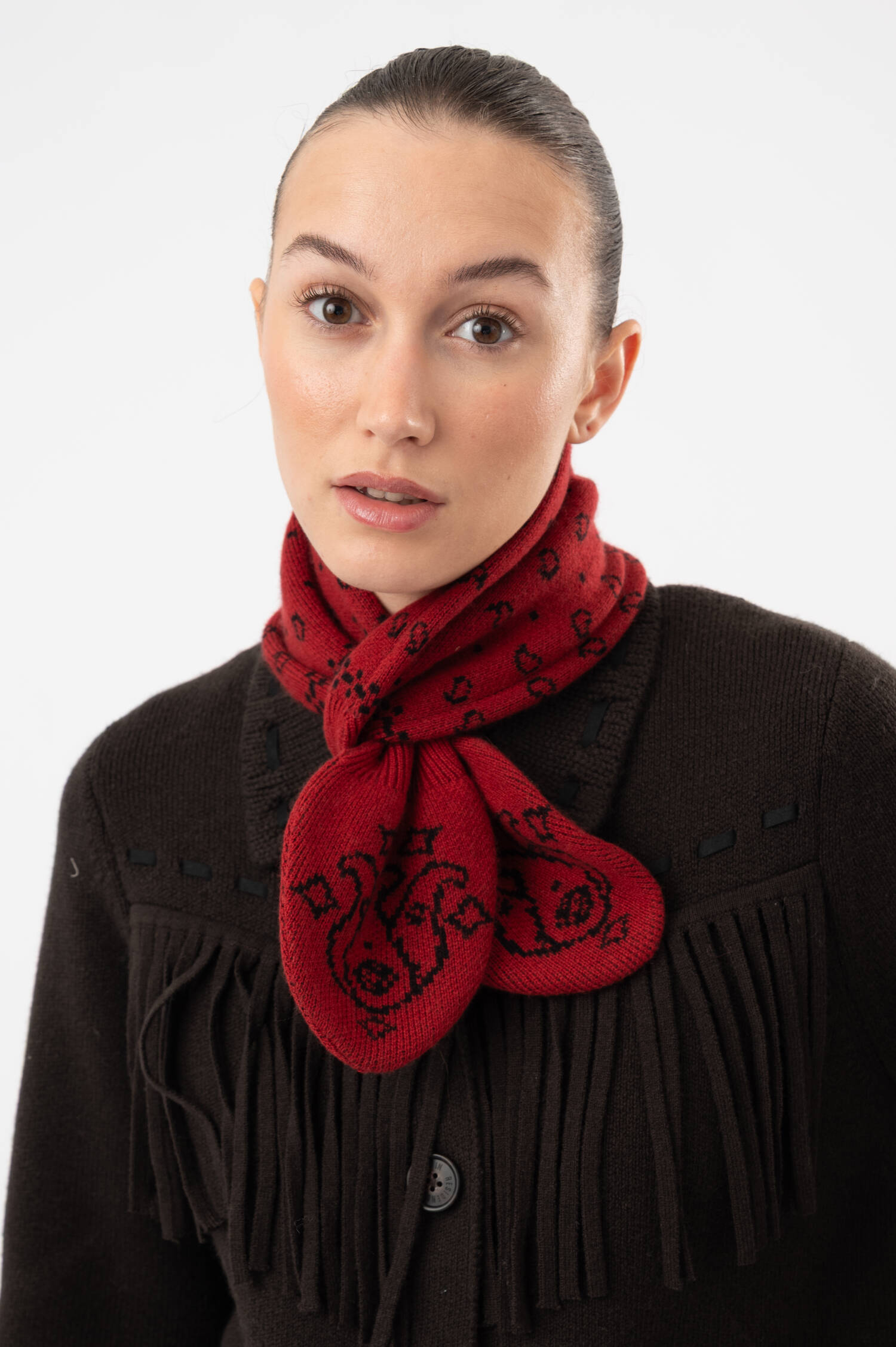 Bandana Woll/Cashmere Schal in Rot/Schwarz