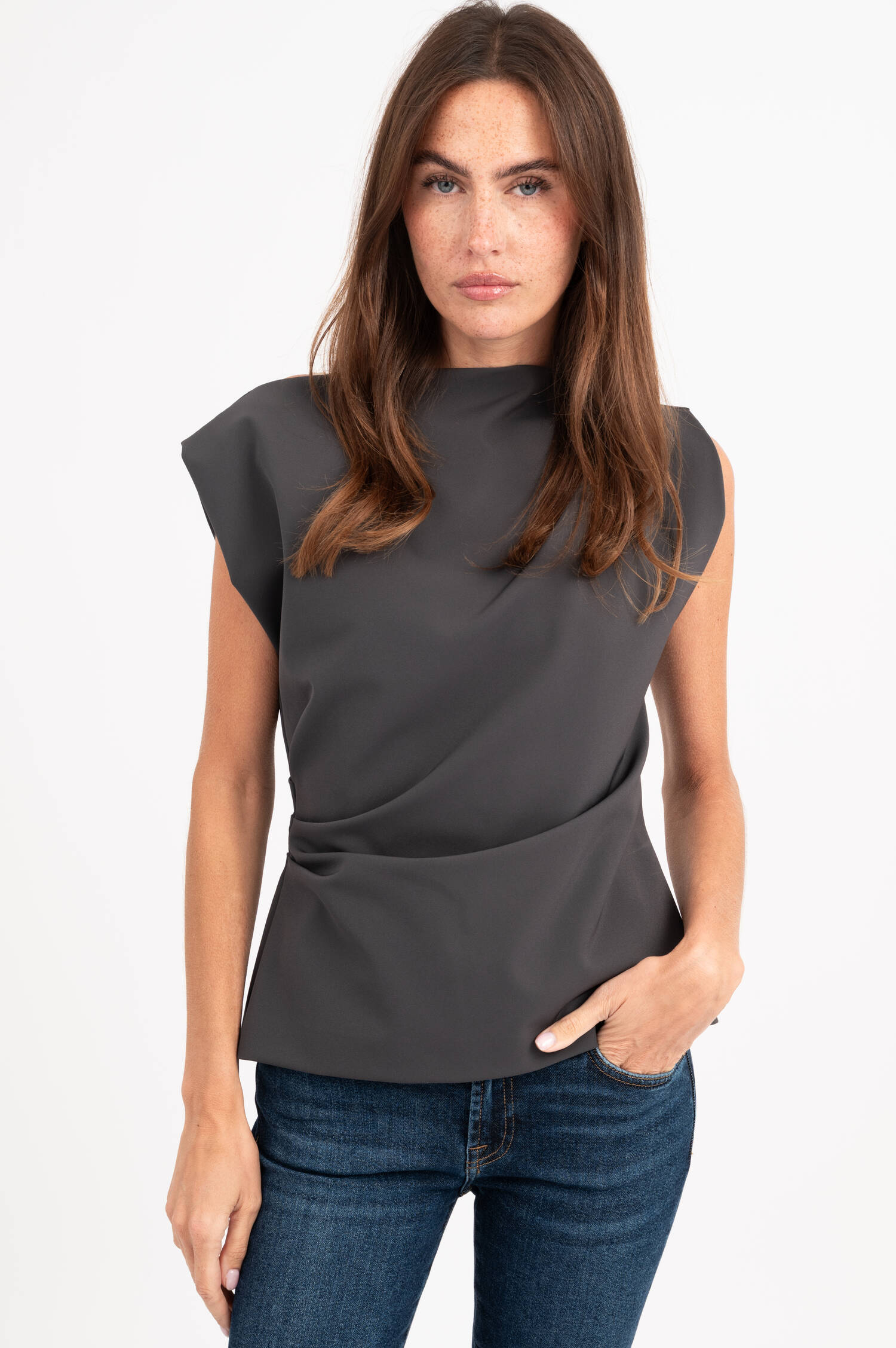 Bluse mit Raffung in Grau Bluse mit Raffung in Grau