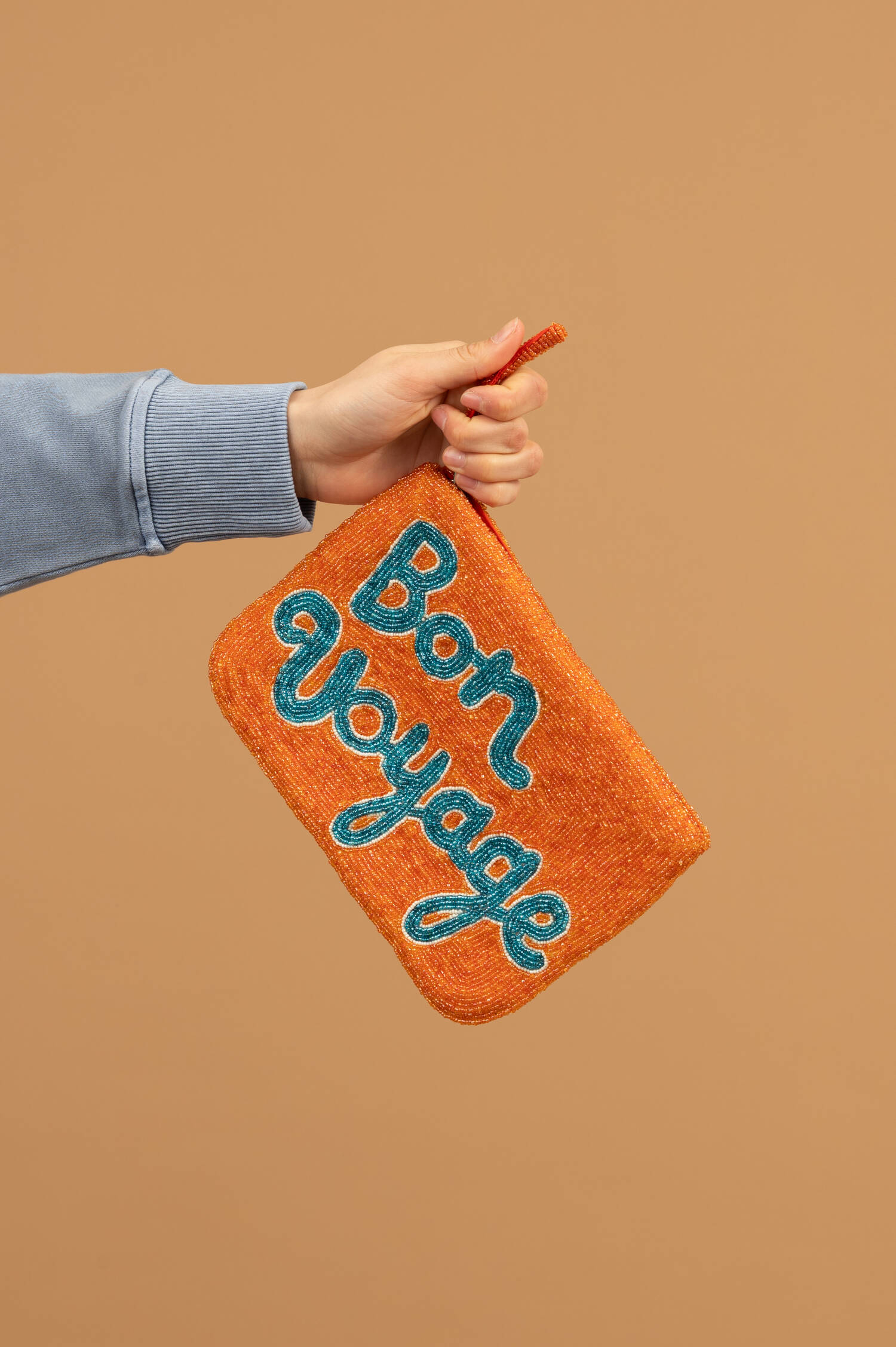 Perlen Clutch BON VOYAGE in Orange/Blau