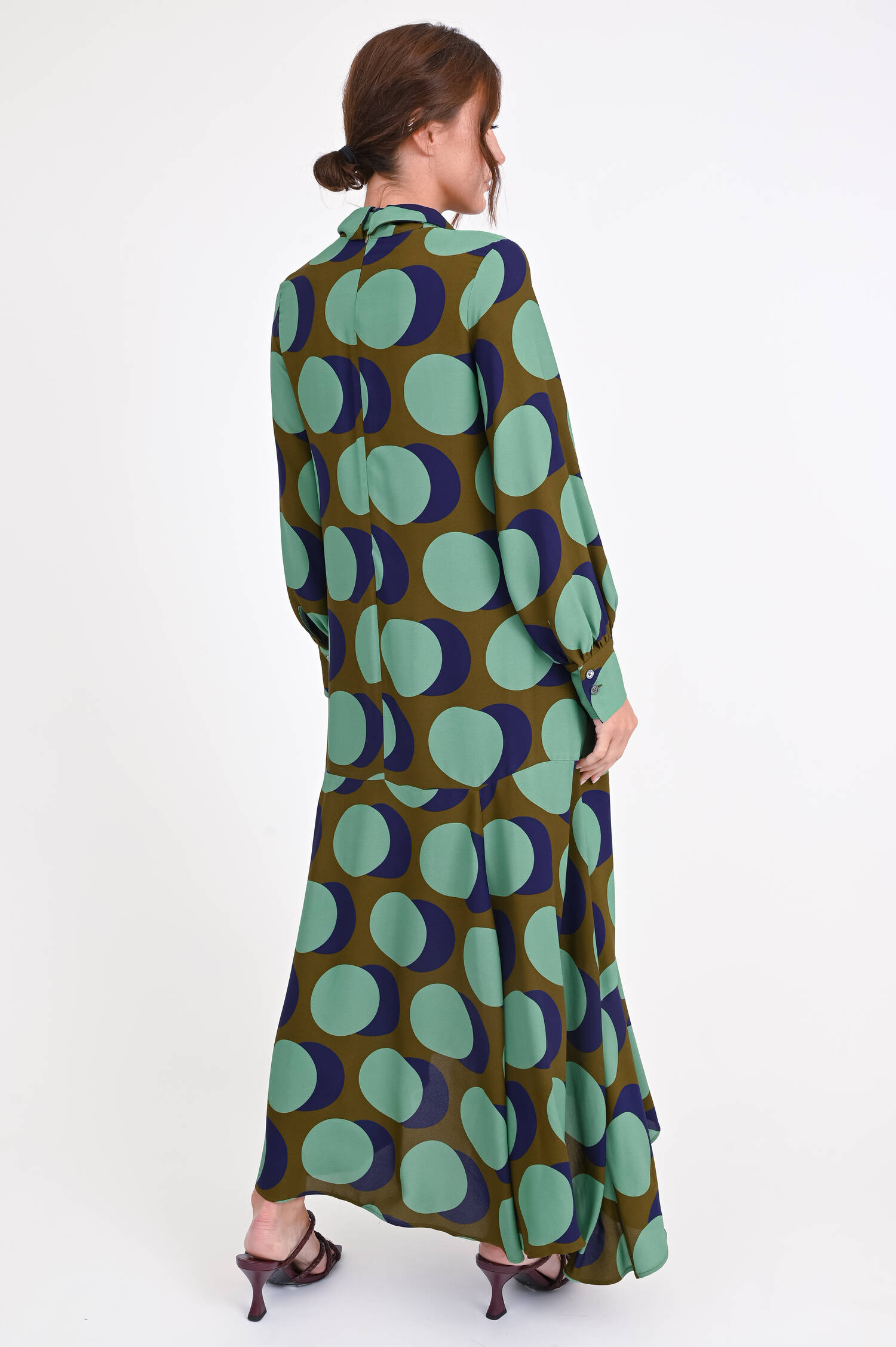 Kleid mit Kreismuster in Oliv/Grün/Blau