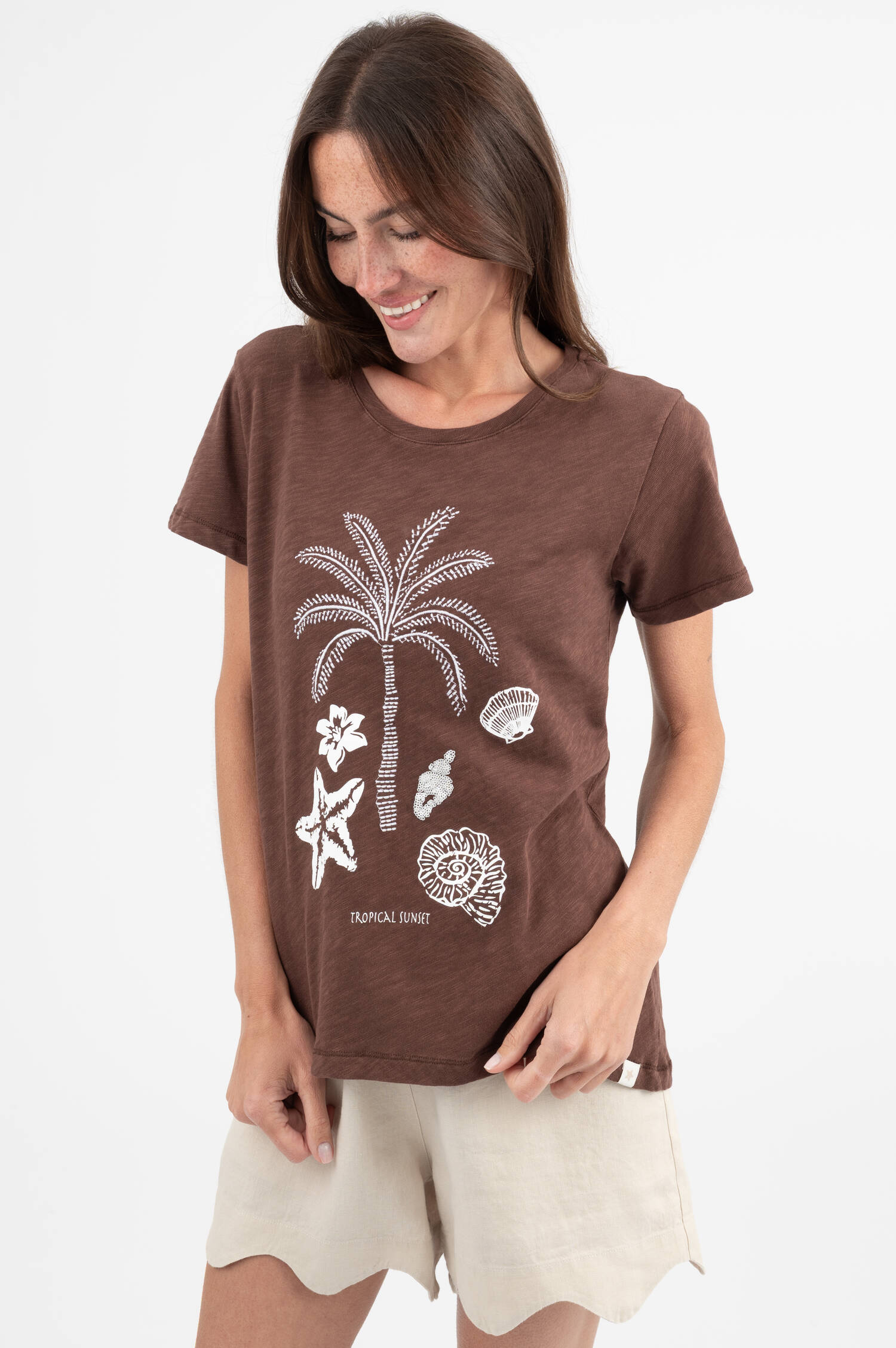T-Shirt mit Print in Braun