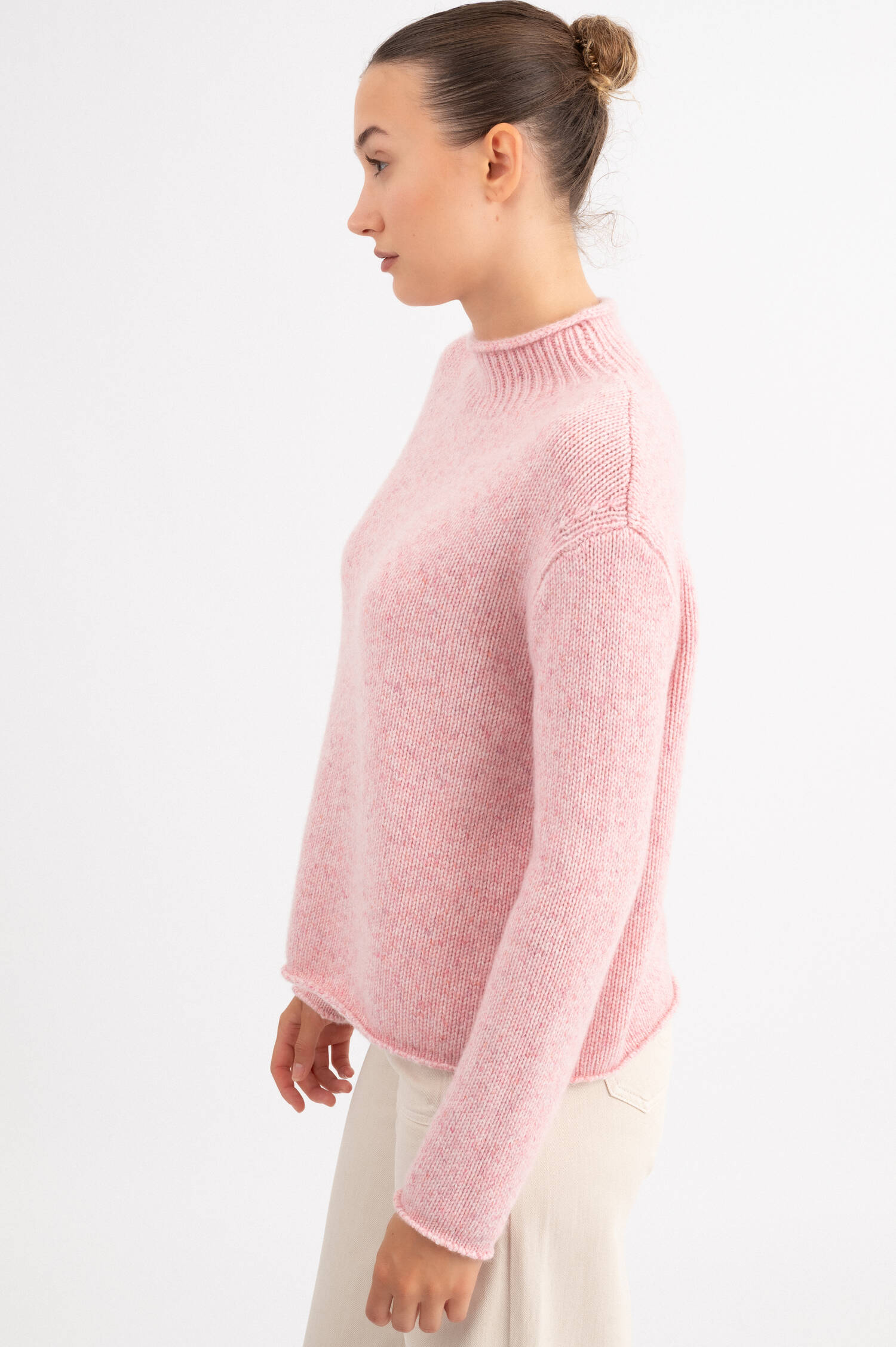 Cashmere Stehkragen Pullover in Rosa meliert Cashmere Stehkragen Pullover in Rosa meliert