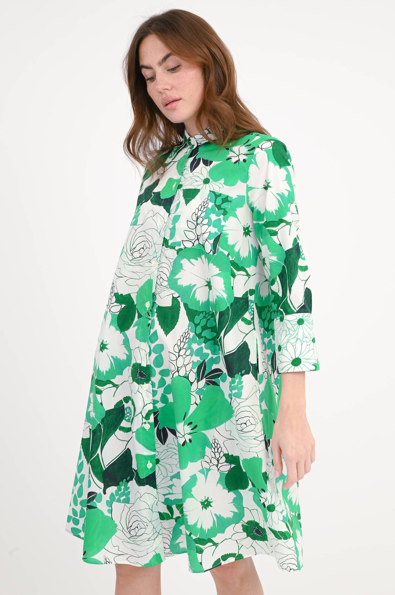 Gemustertes Blusenkleid LENAL in Grün/Creme