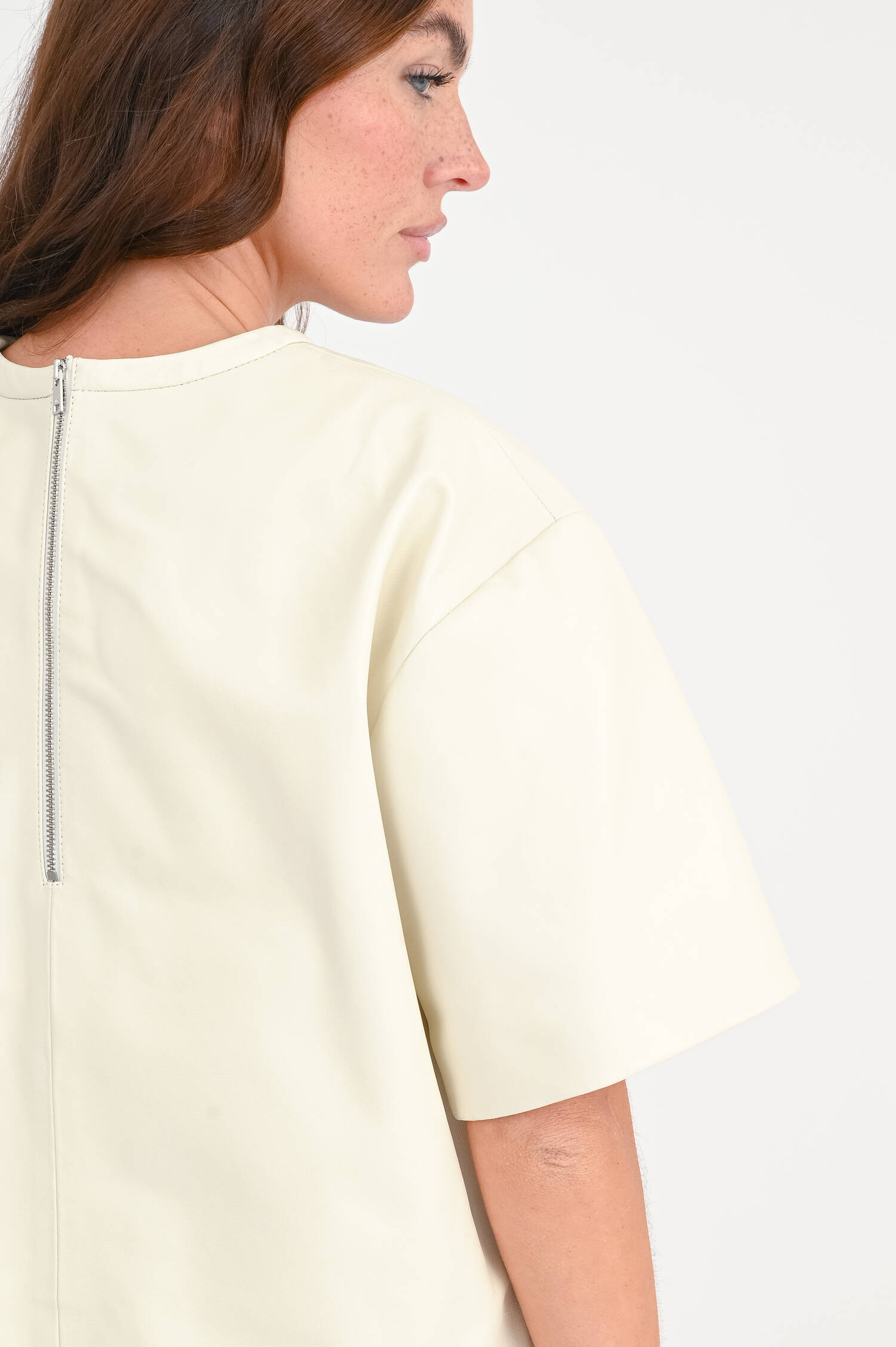 Leder T-Shirt SIRA in Ecru