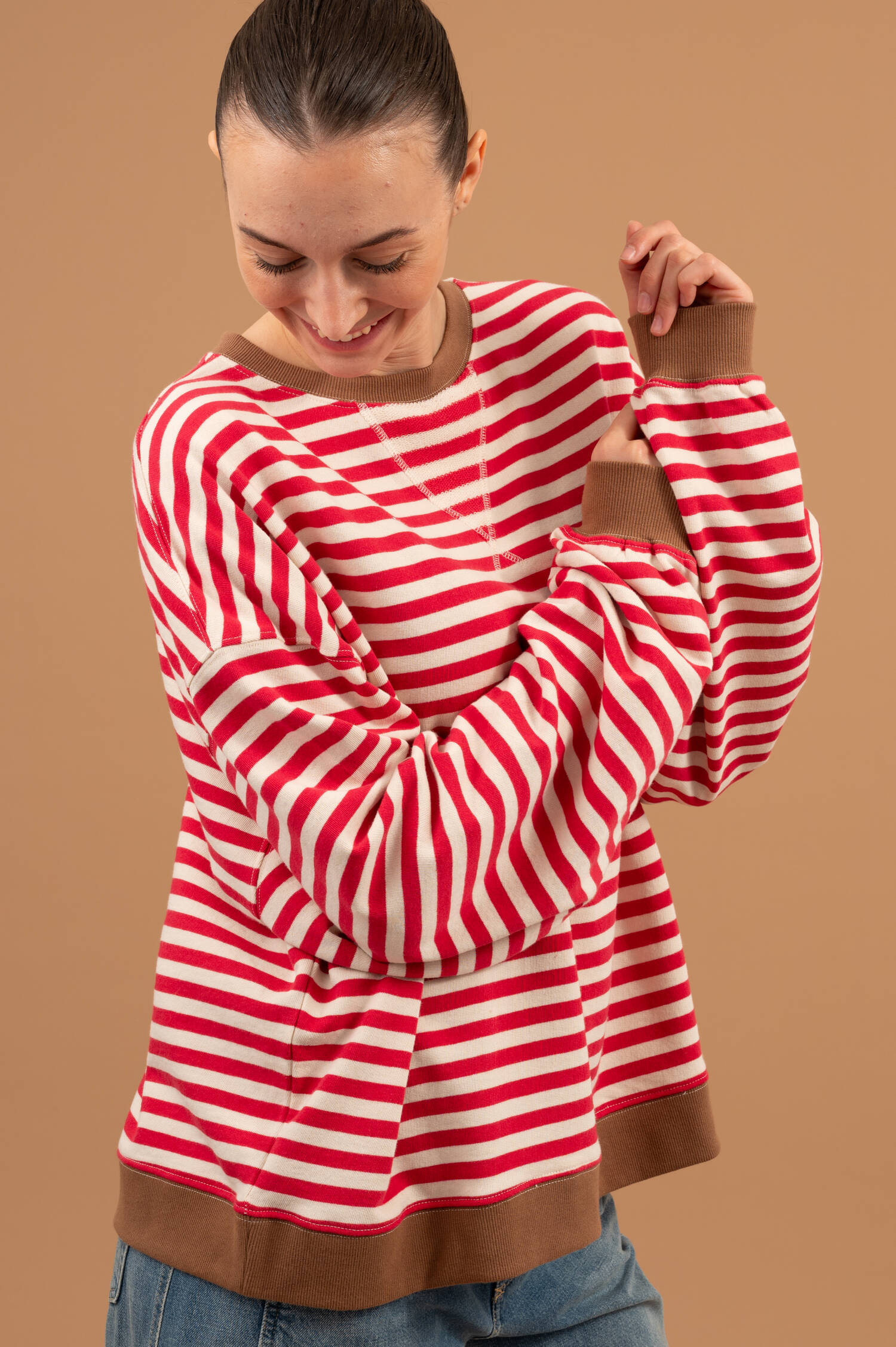 Gestreifter Sweater CHESAPEAKE in Geranium/Beige 