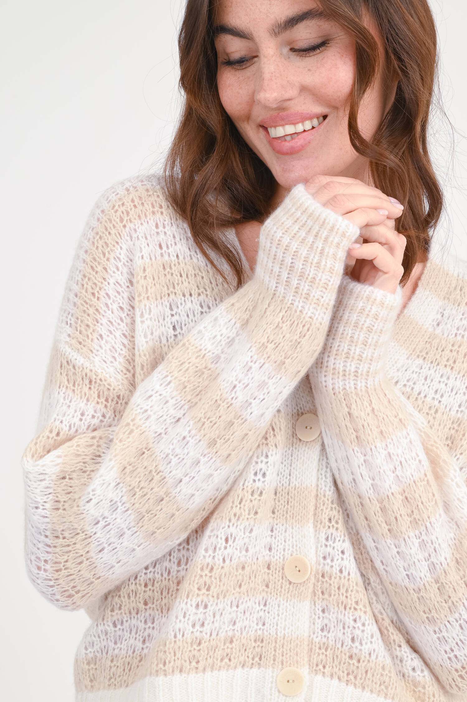 Cash-Mix Jacke in Beige/Natur gestreift