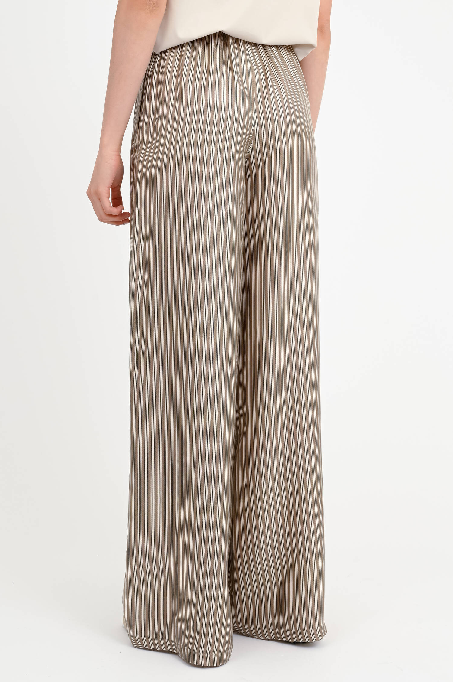 Gestreifte Seidenhose LADINO in Khaki/Beige