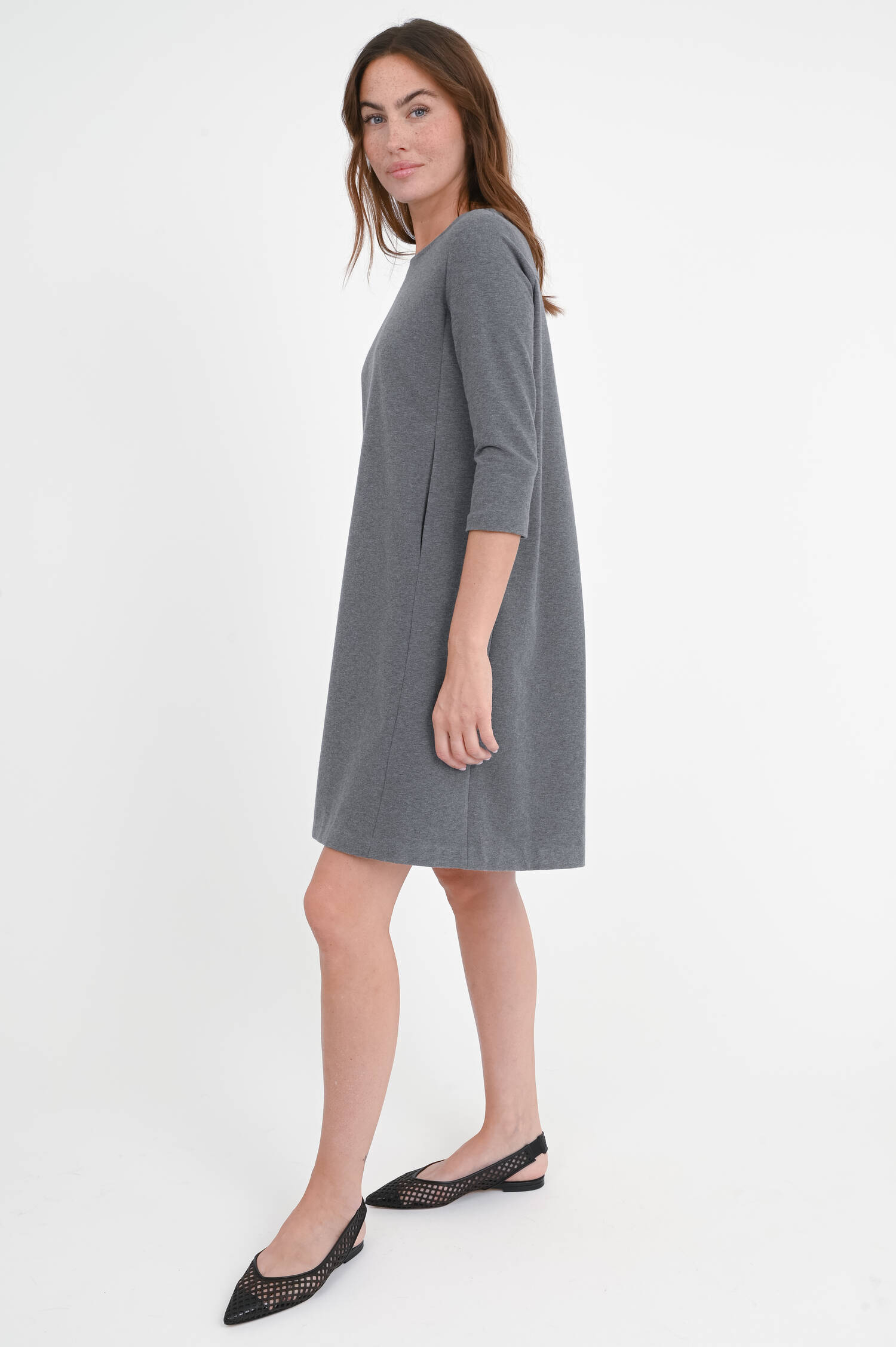 Jersey-Kleid mit 3/4 Arm in Grey Melange