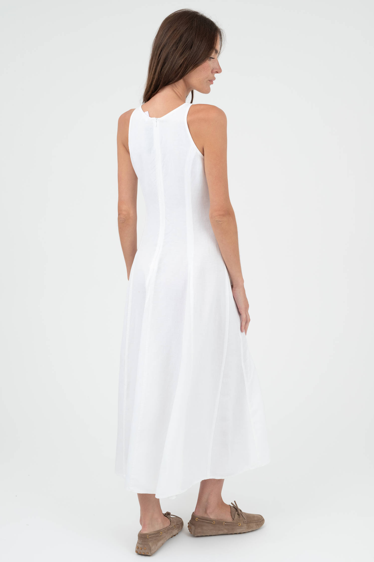 Midi Kleid aus Leinenmix in Weiß