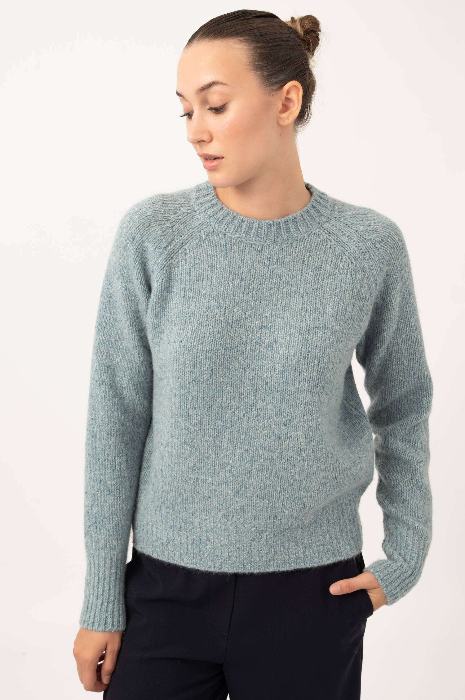 Cashmere-Pullover in Pastellblau meliert Cashmere-Pullover in Pastellblau meliert