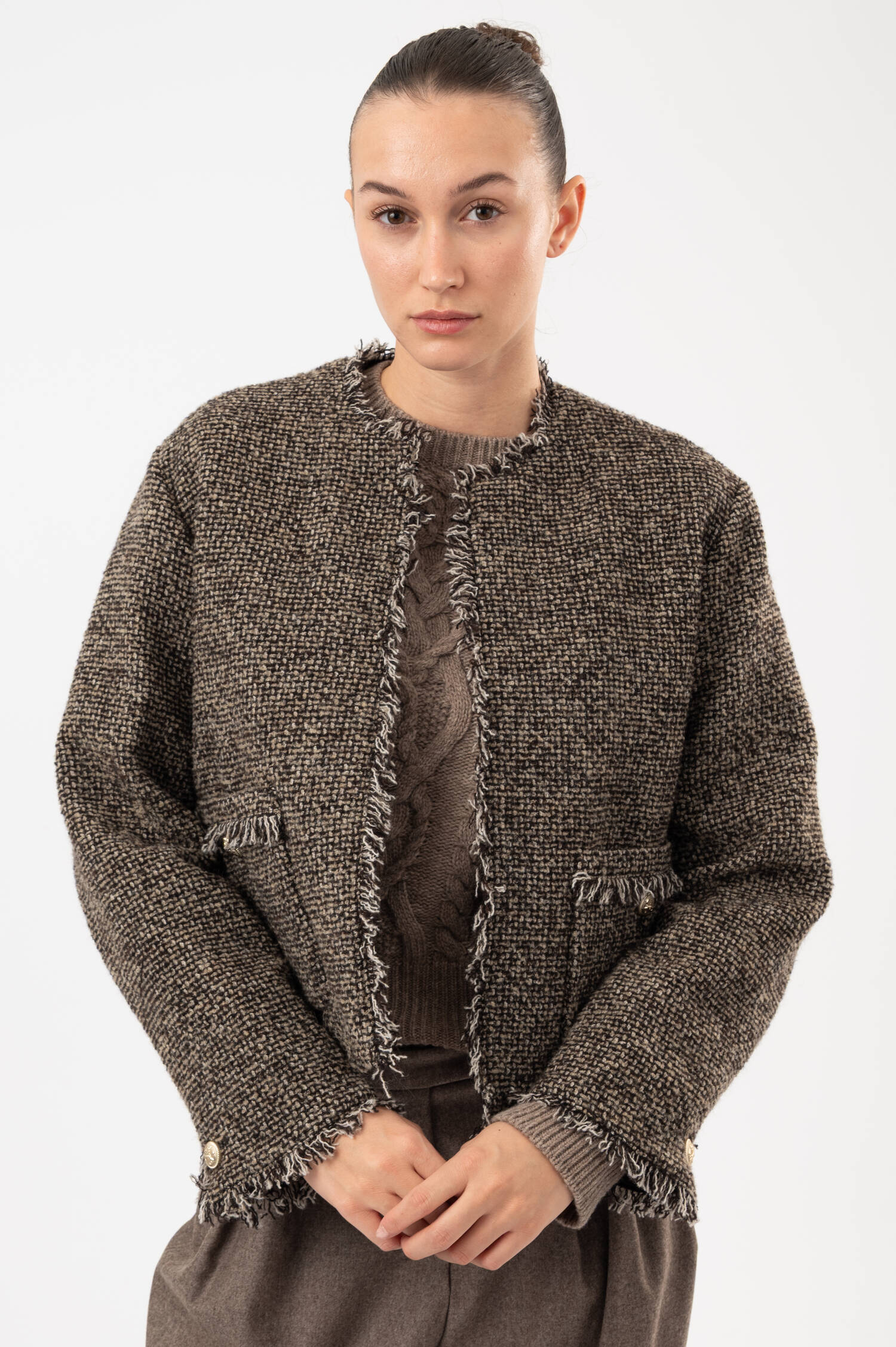 Tweed-Jacke in Braun