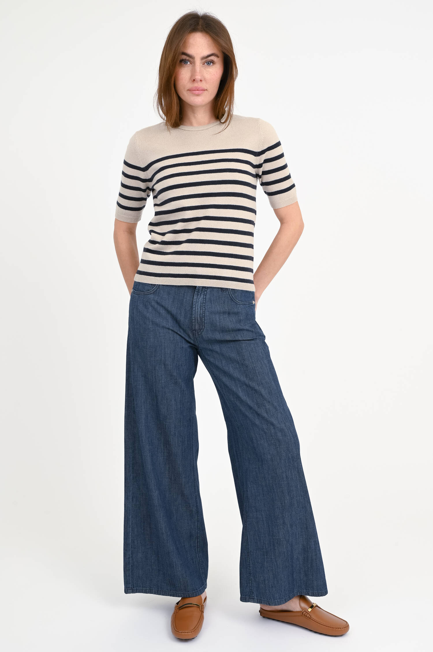 Cashmere-Shirt ISOLA in Taupe/Navy