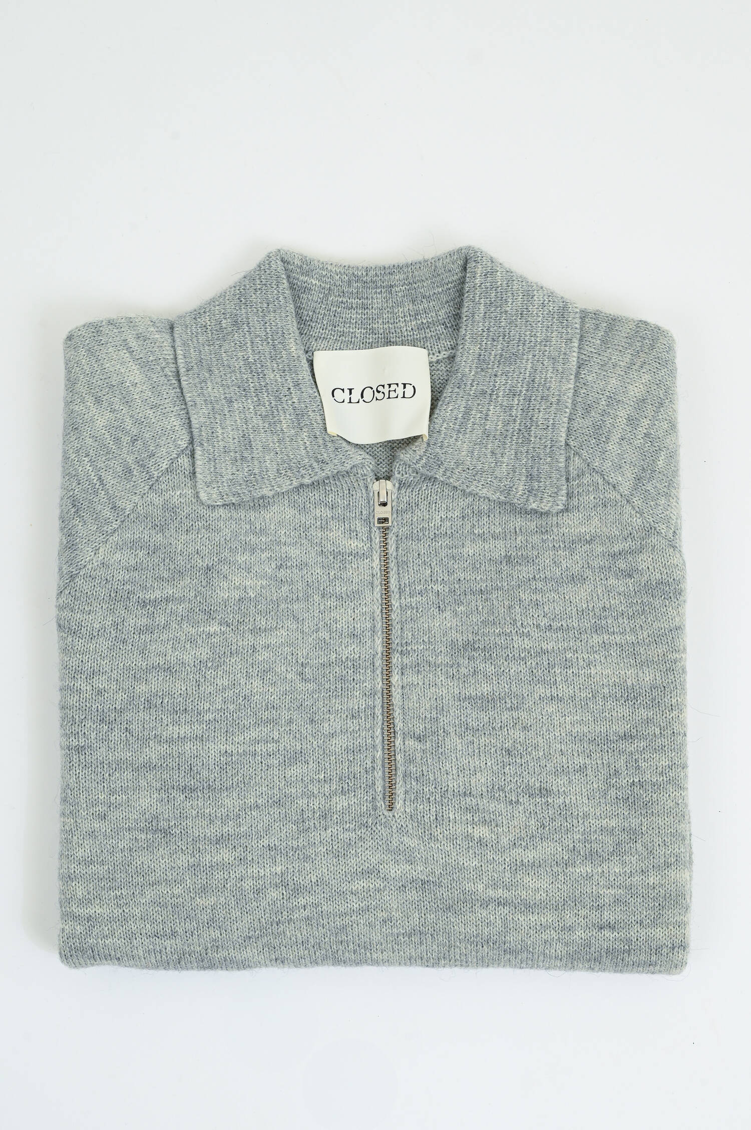 Gestrickter Polo-Pullover in Light Grey Melange