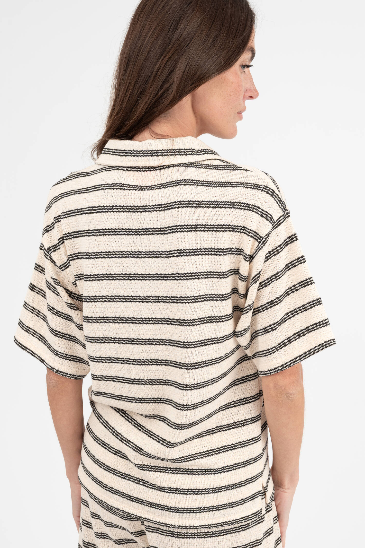 Strick Poloshirt in Ecru/Schwarz