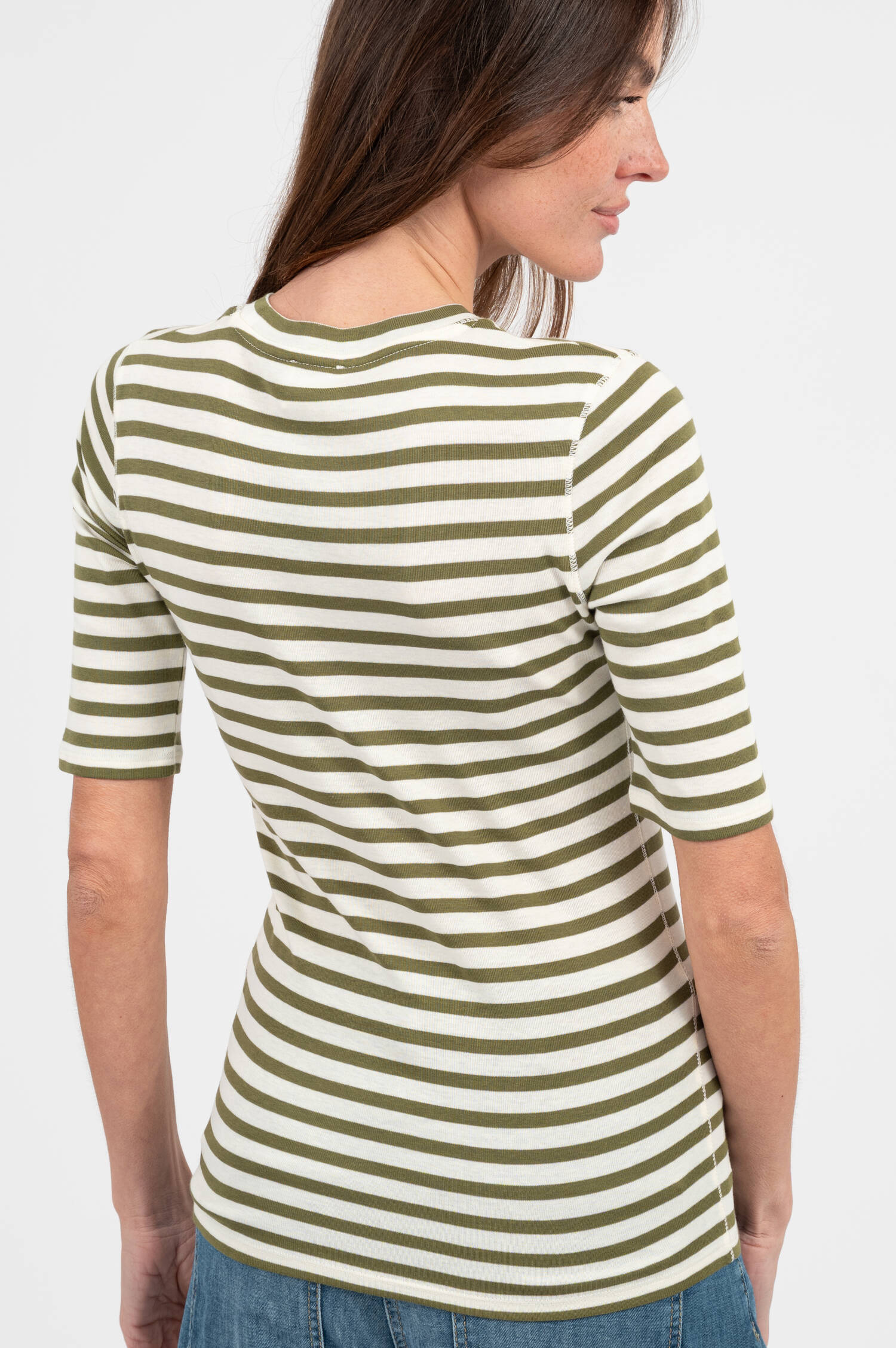 Gestreiftes Basic Shirt in Grün/Weiß