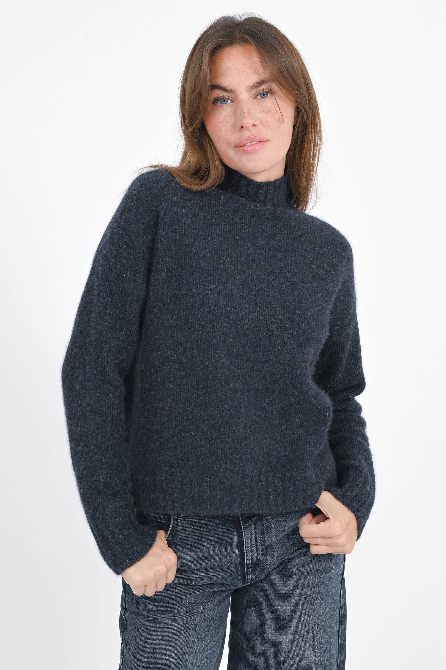 Cashmere-Pullover in Blau meliert