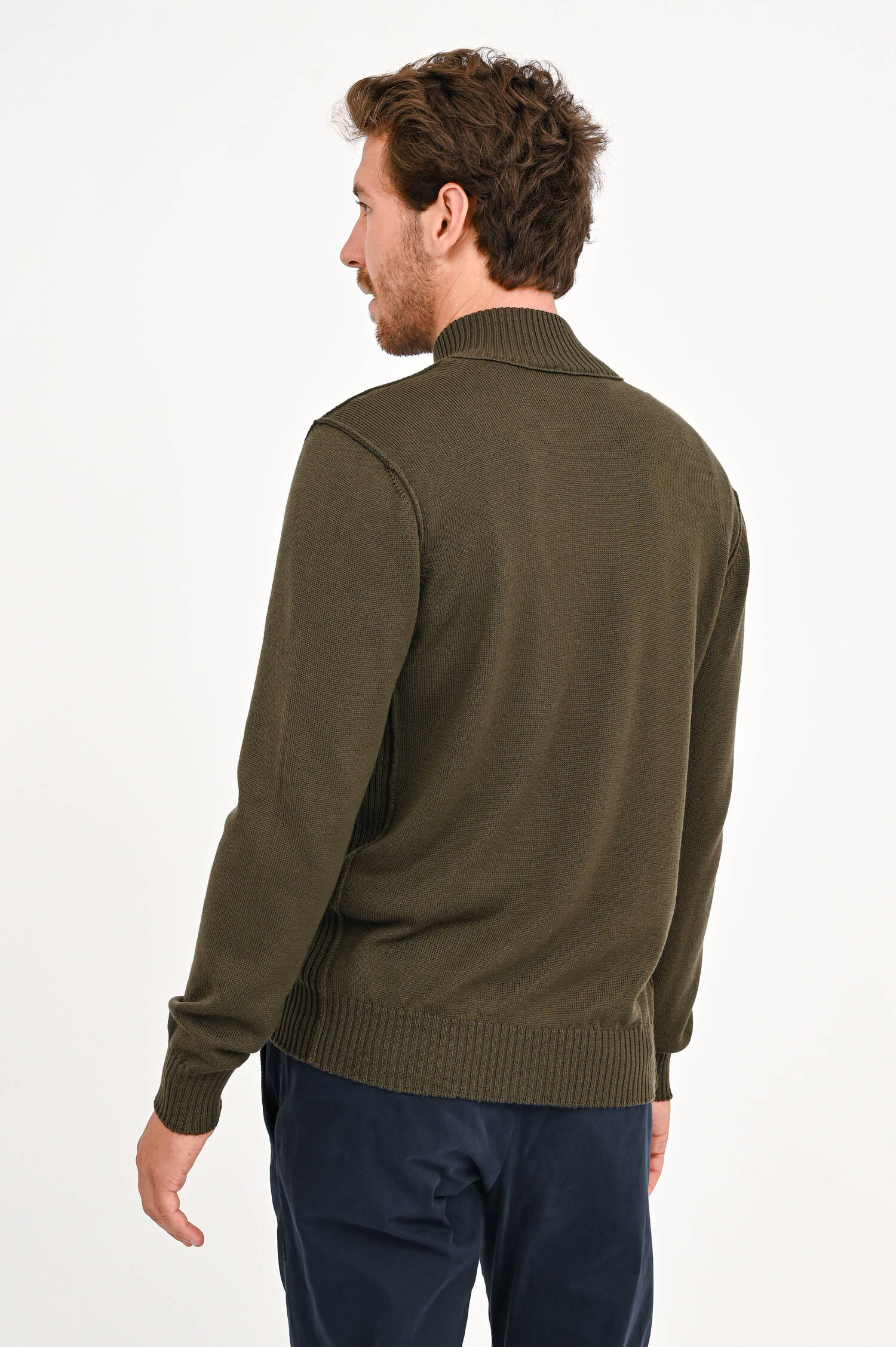 Strickjacke mit Rippstrickdetails in Oliv