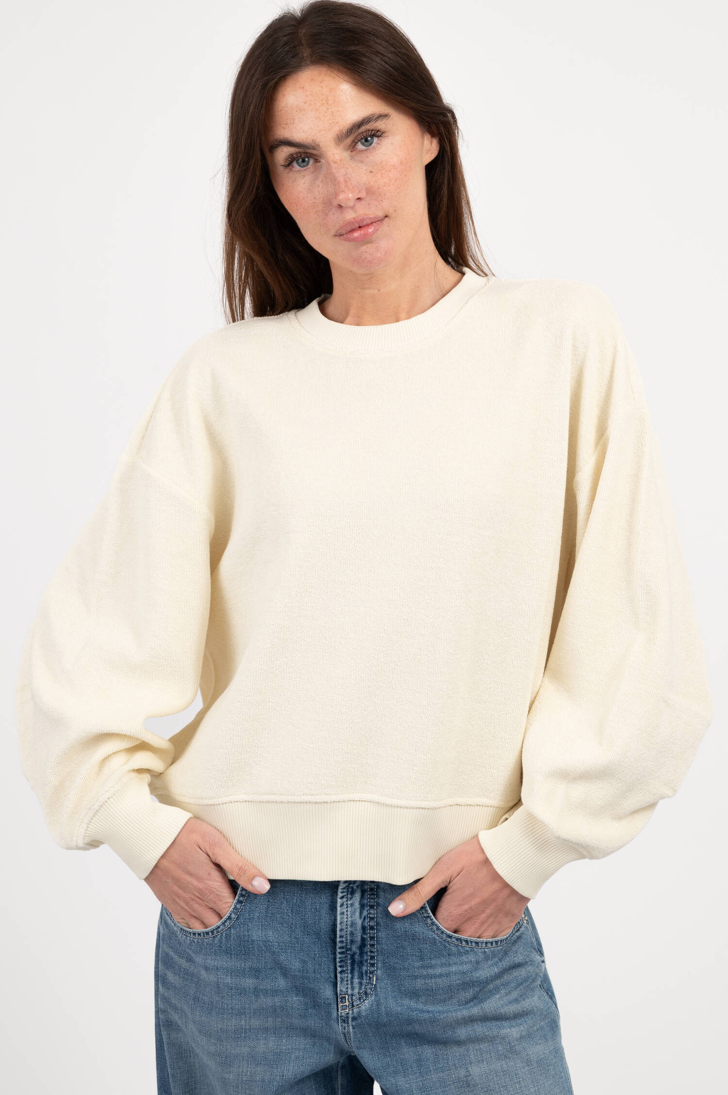 Sweater aus Baumwoll-Frottee in Creme