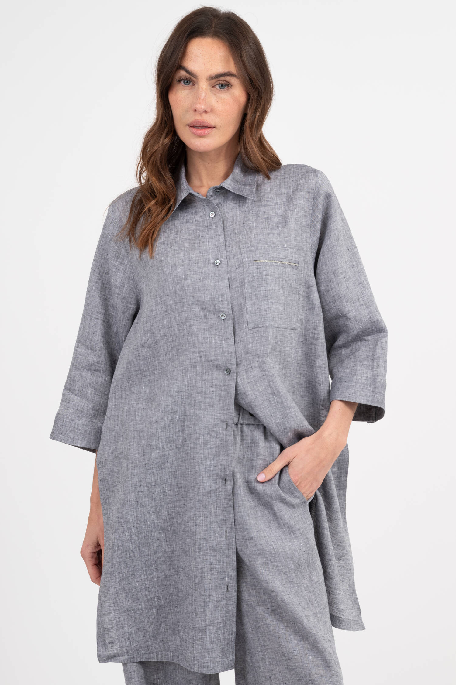 Lange Bluse in Blau meliert Lange Bluse in Blau meliert
