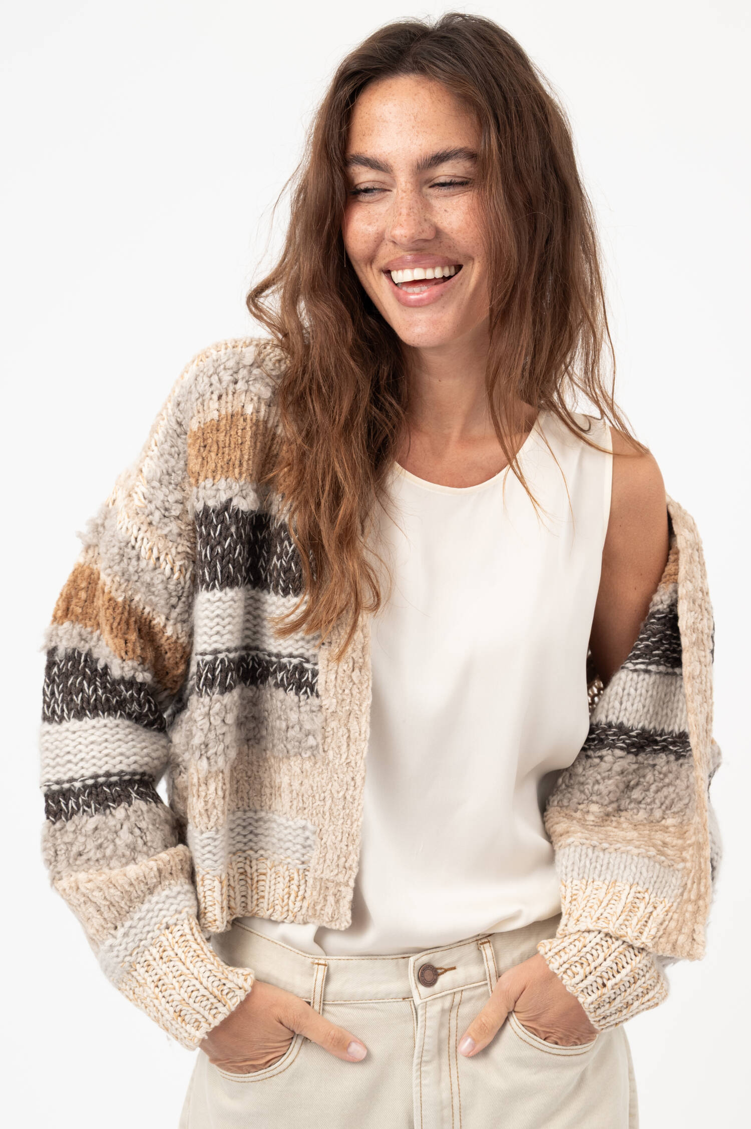 Multi-Garn-Cardigan in Beige